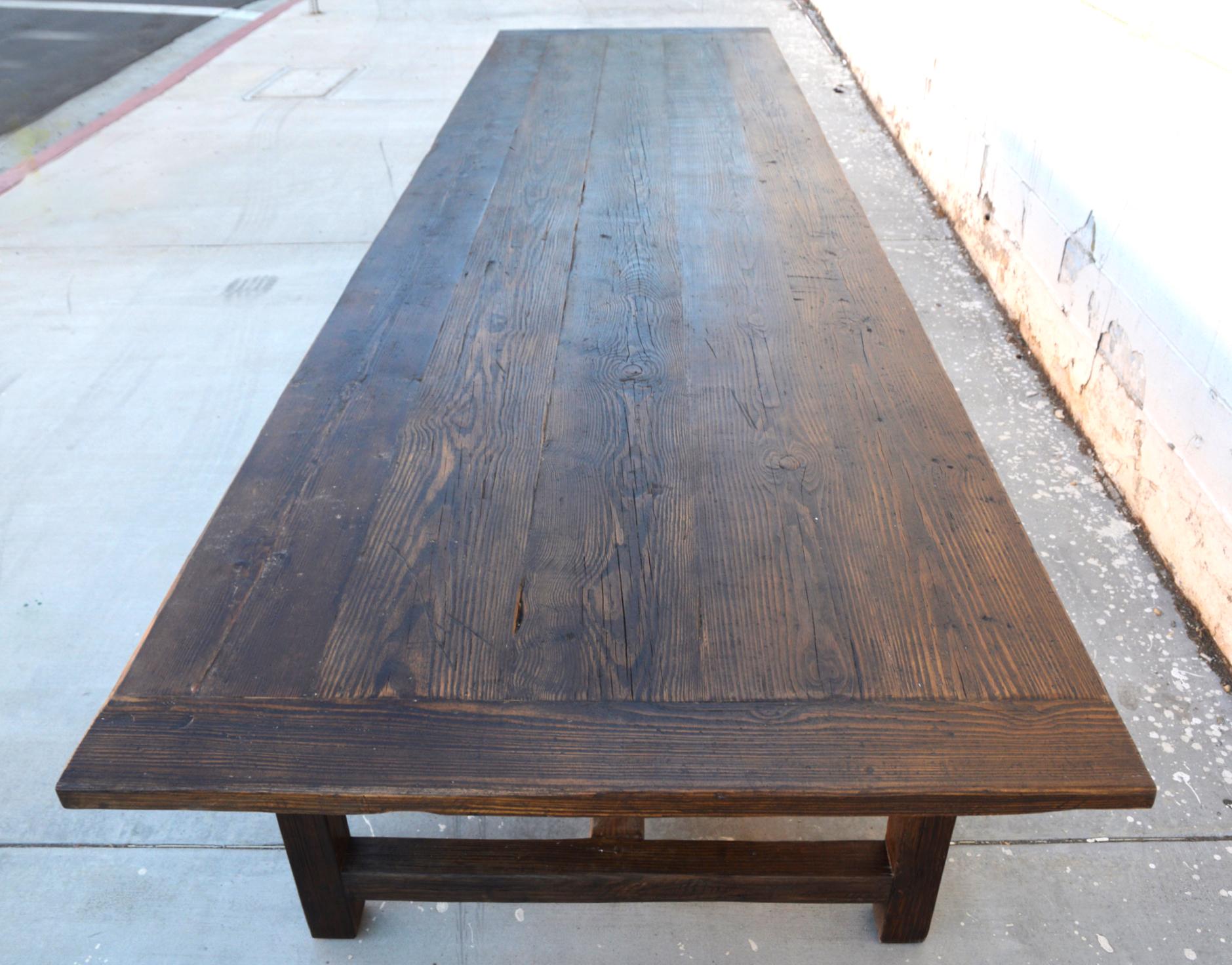 American Large Rustic Farm Table Made from Reclaimed Pine