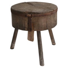 Large rustic French Chopping Block Table, France 1920s