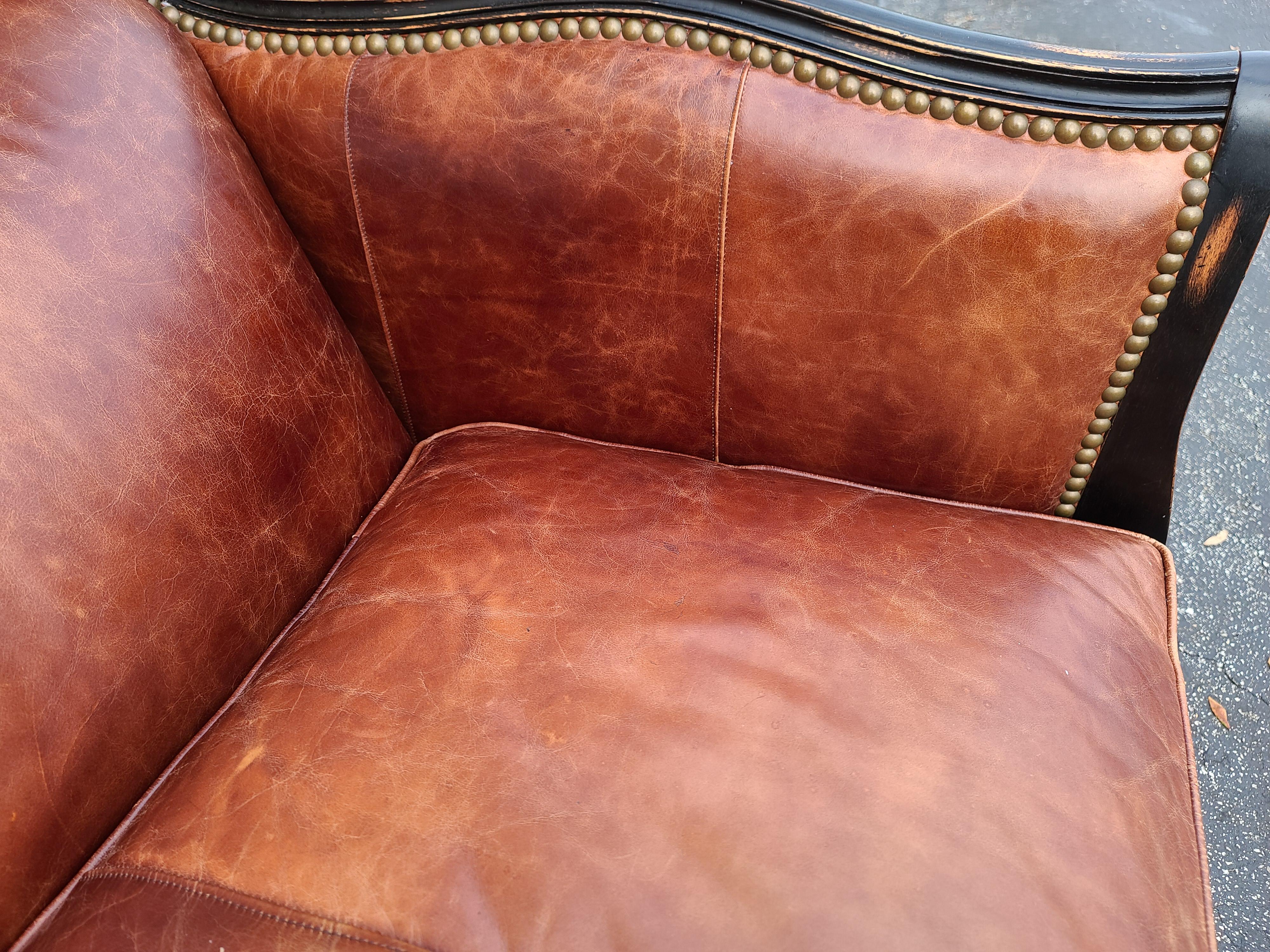 French Country Distressed Leather Sofa by Paladin In Good Condition In Lake Worth, FL