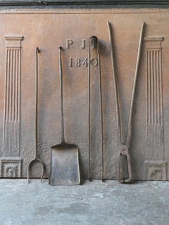 Large Rustic French Fireplace Tools, 18th-19th Century