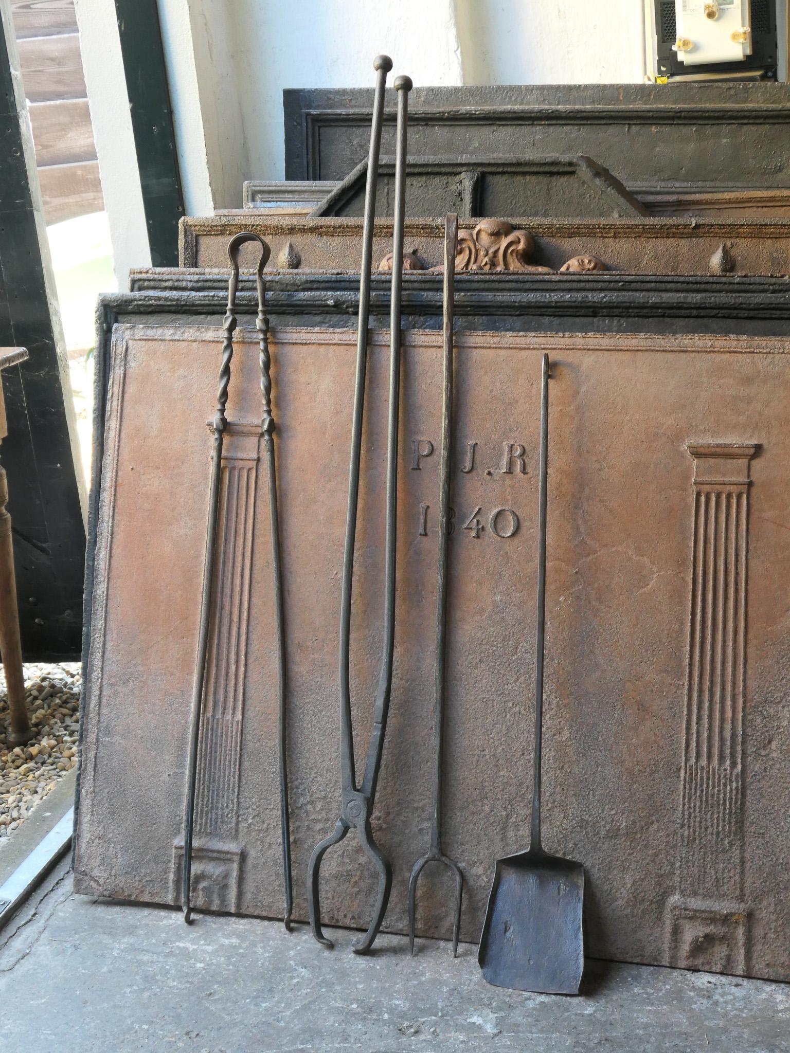 Forged Large Rustic French Fireplace Tools, 18th-19th Century For Sale