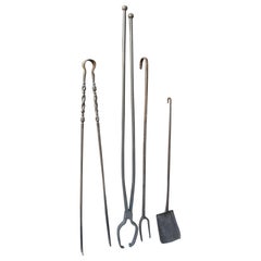 Large Rustic French Fireplace Tools, 18th-19th Century