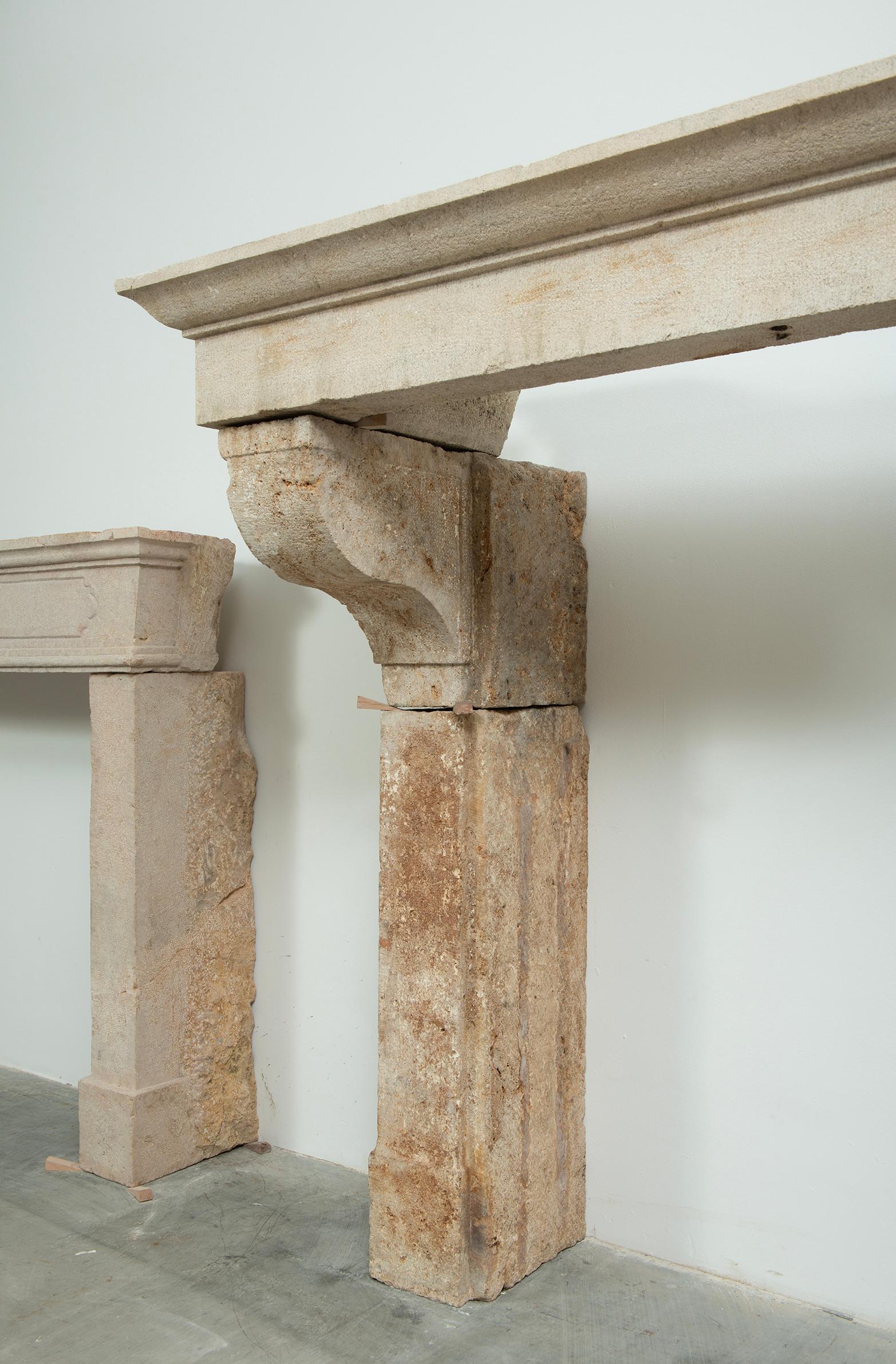 Large Rustic French Limestone Fireplace Mantel – 18th Century For Sale 6