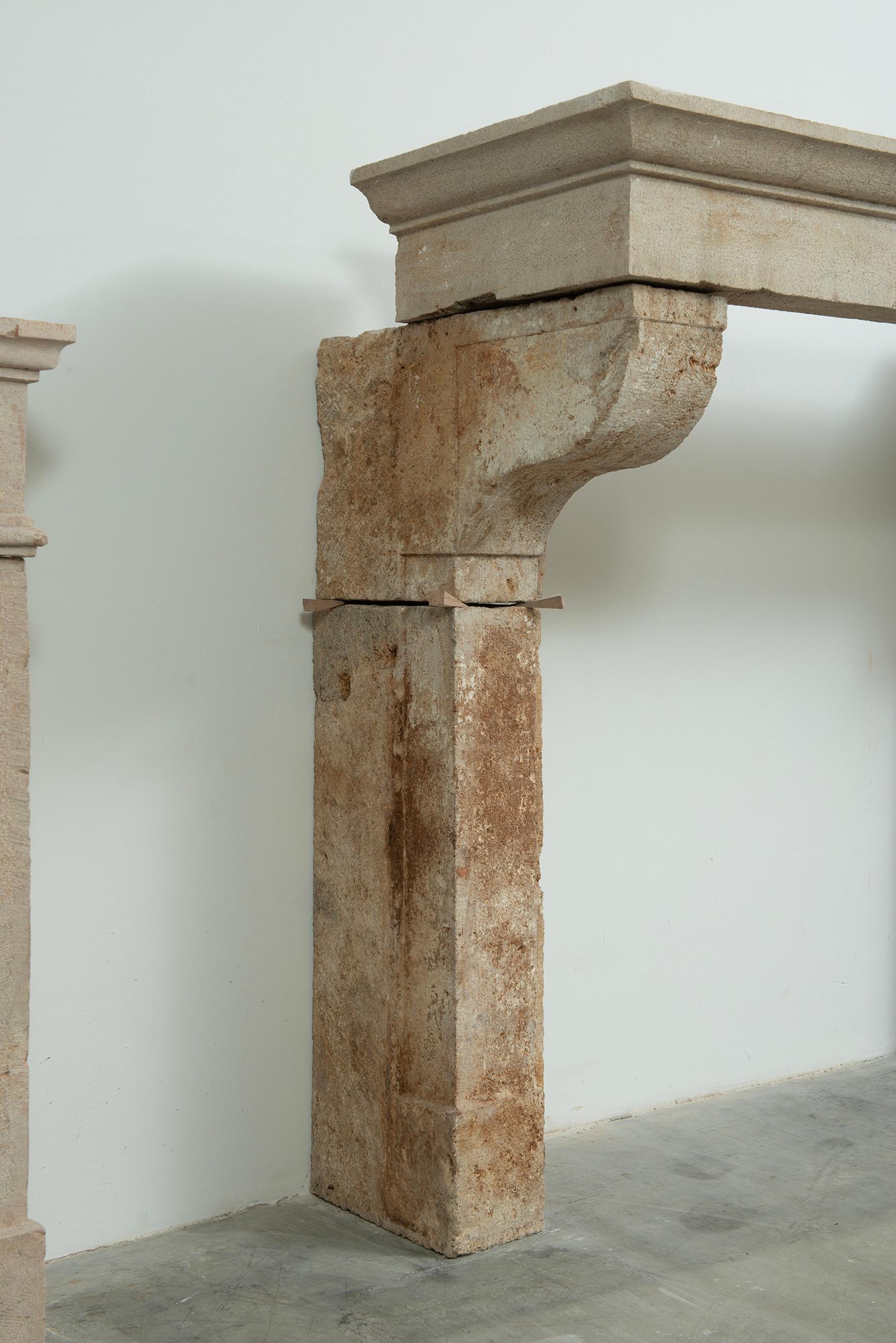 Large Rustic French Limestone Fireplace Mantel – 18th Century For Sale 8