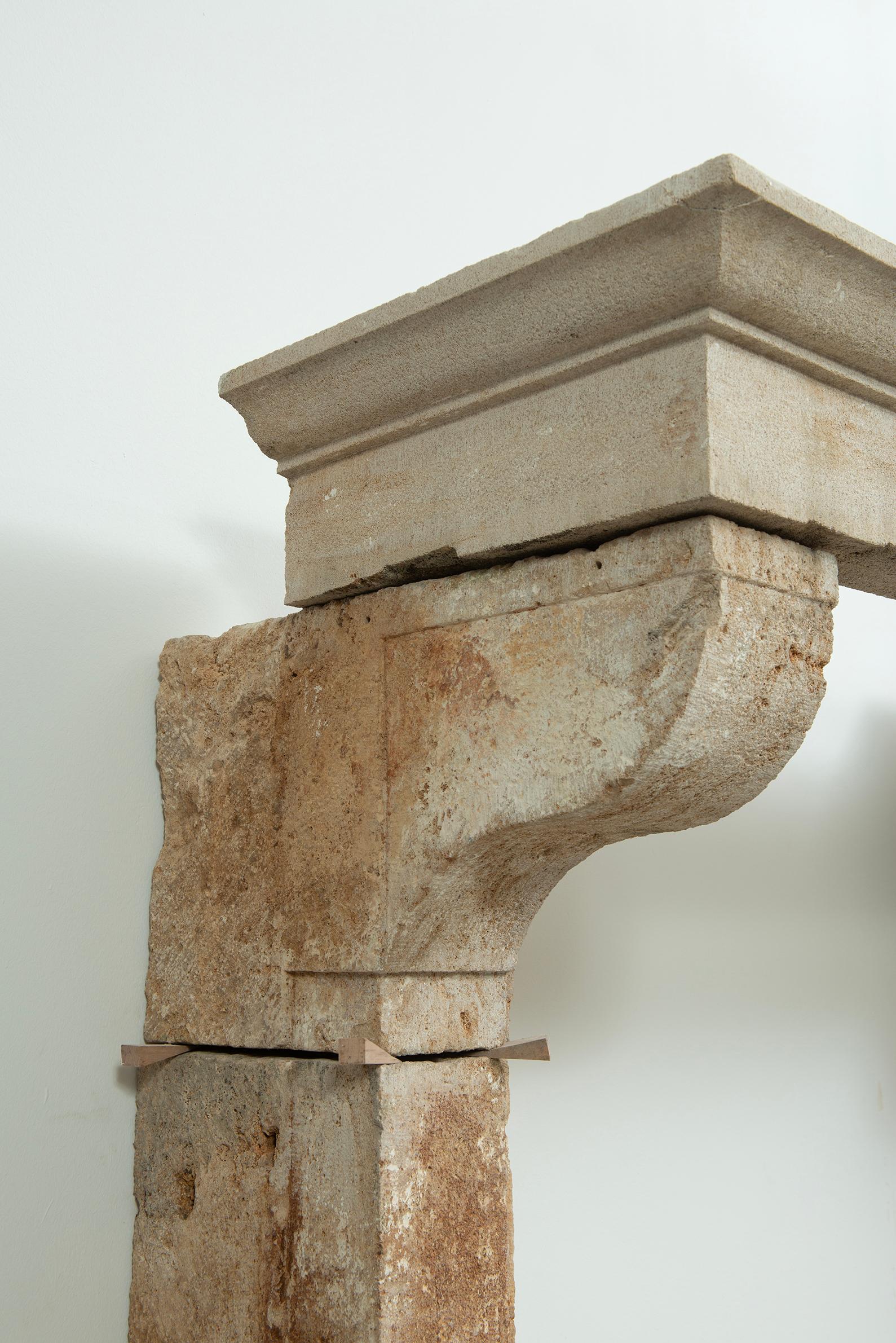 Large Rustic French Limestone Fireplace Mantel – 18th Century For Sale 10