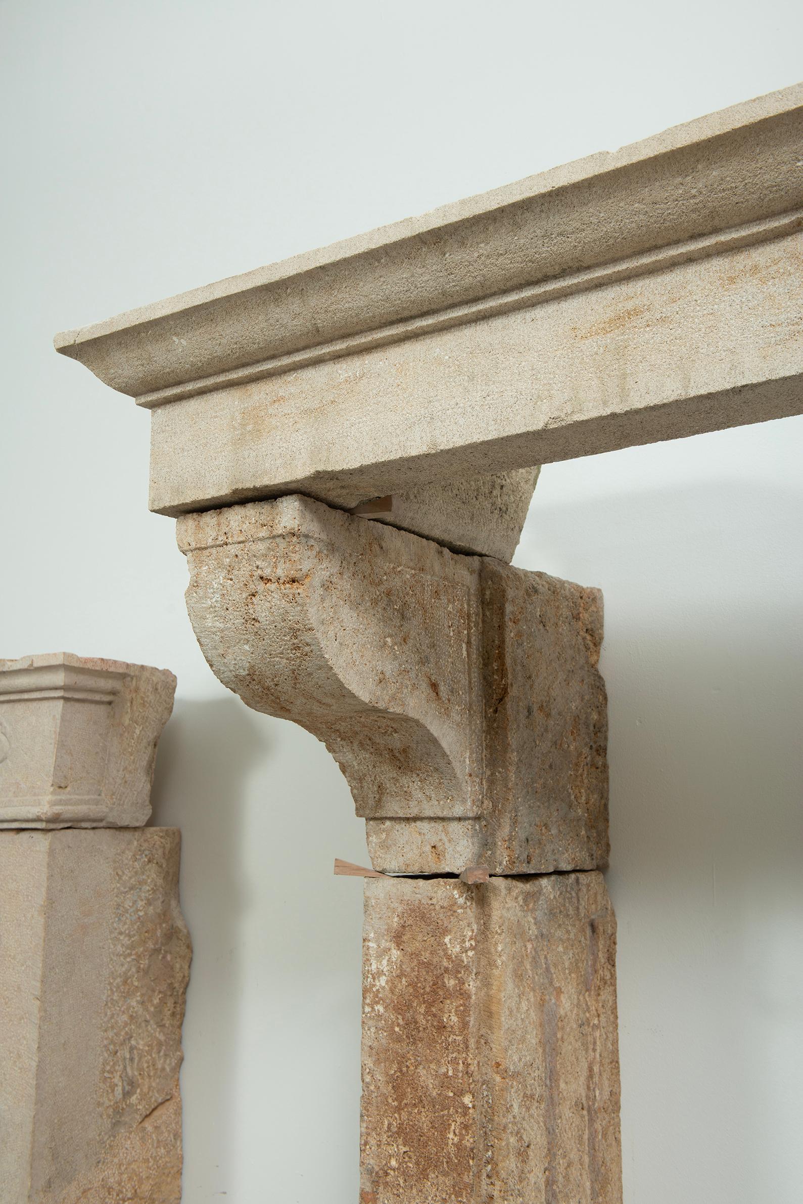 Large Rustic French Limestone Fireplace Mantel – 18th Century For Sale 11