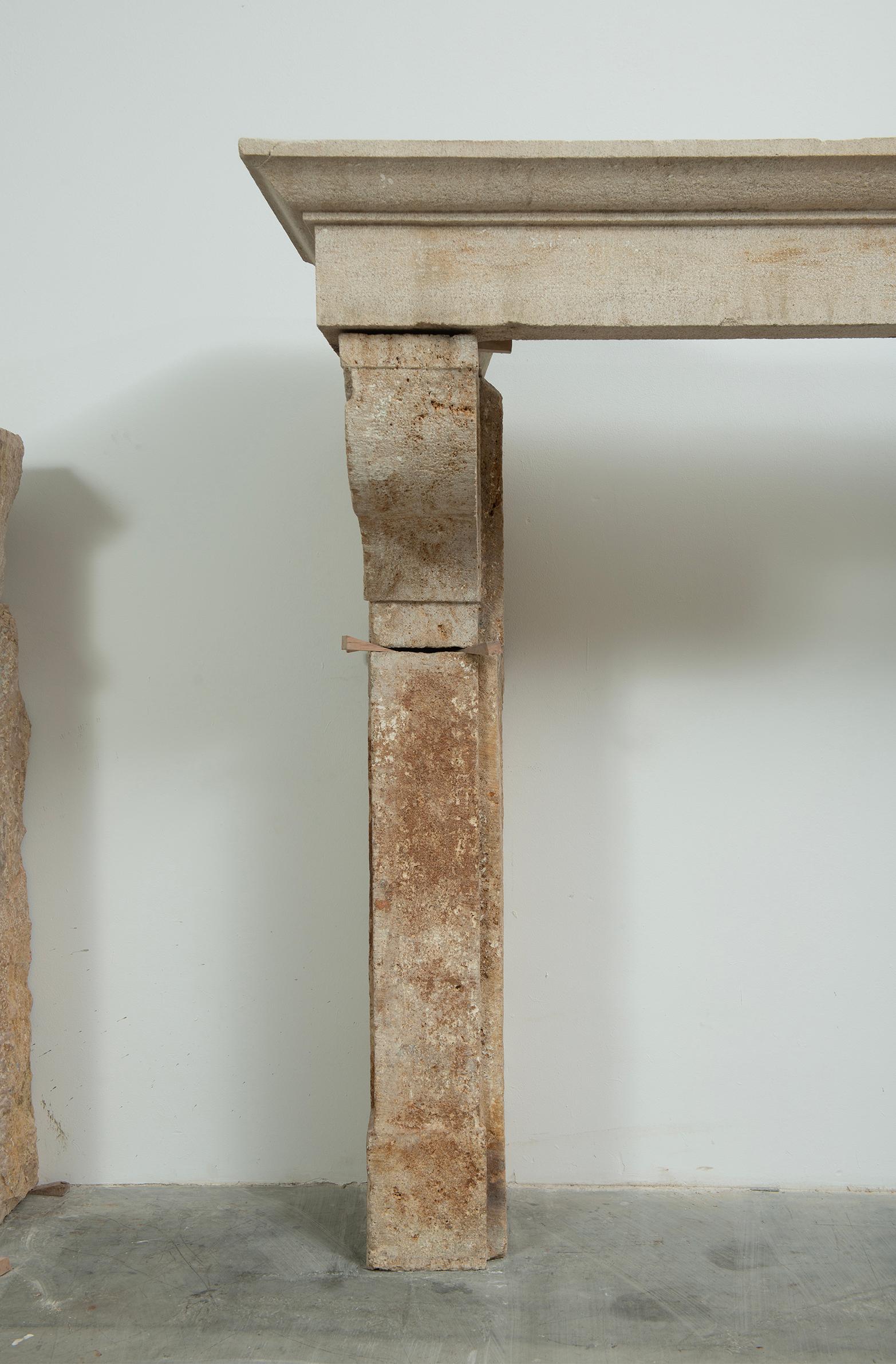 Large Rustic French Limestone Fireplace Mantel – 18th Century For Sale 13
