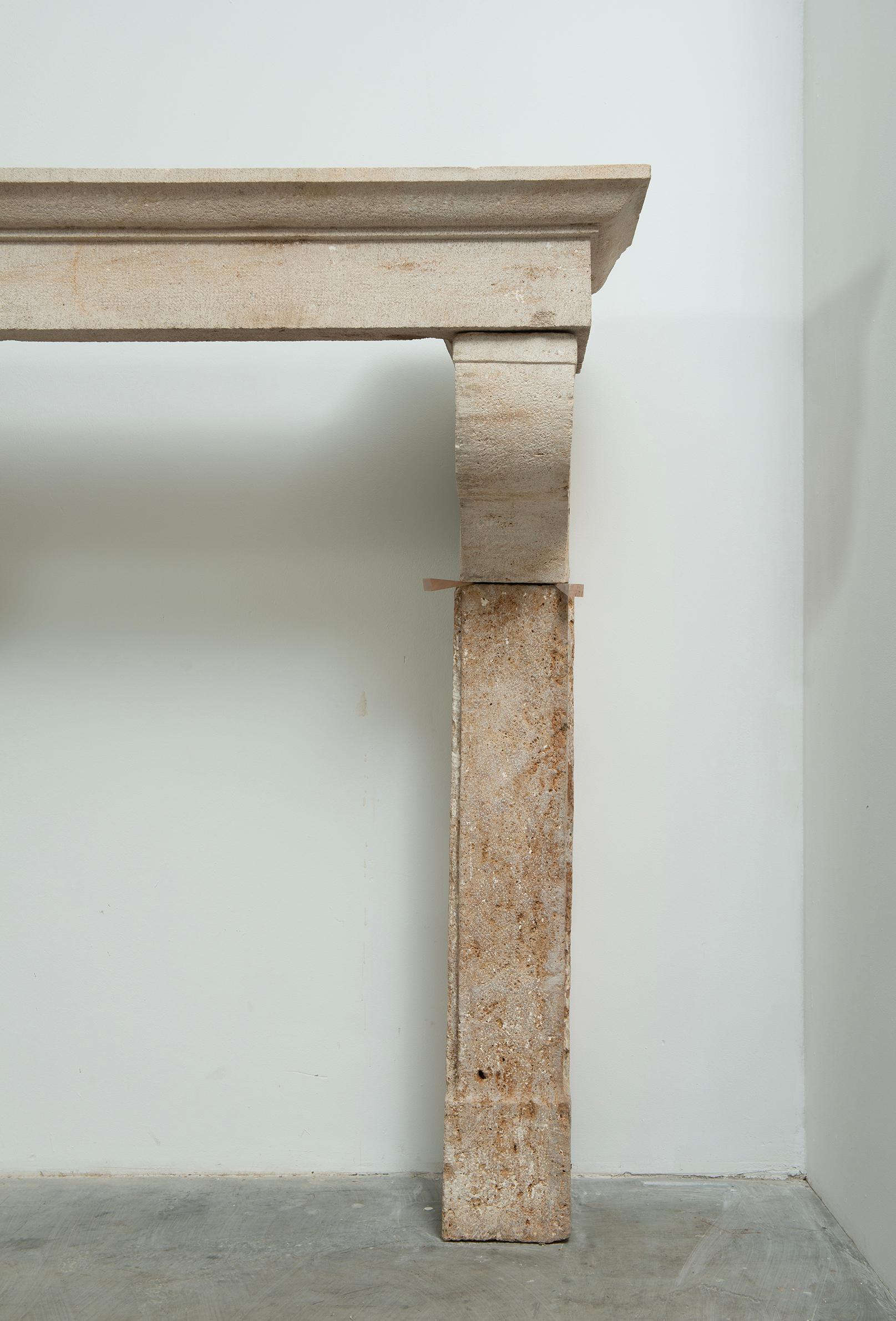 Large Rustic French Limestone Fireplace Mantel – 18th Century For Sale 14