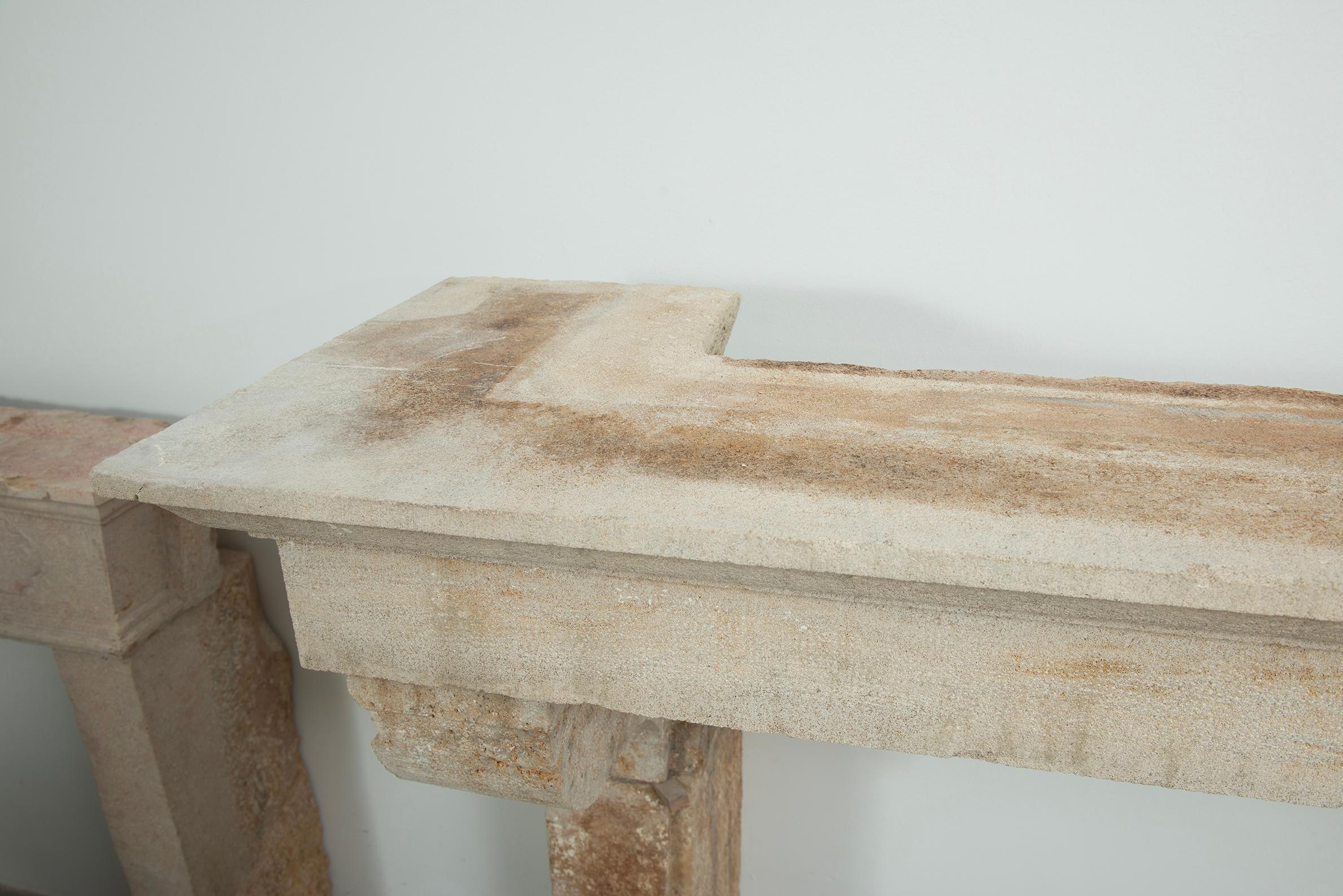 Large Rustic French Limestone Fireplace Mantel – 18th Century For Sale 15