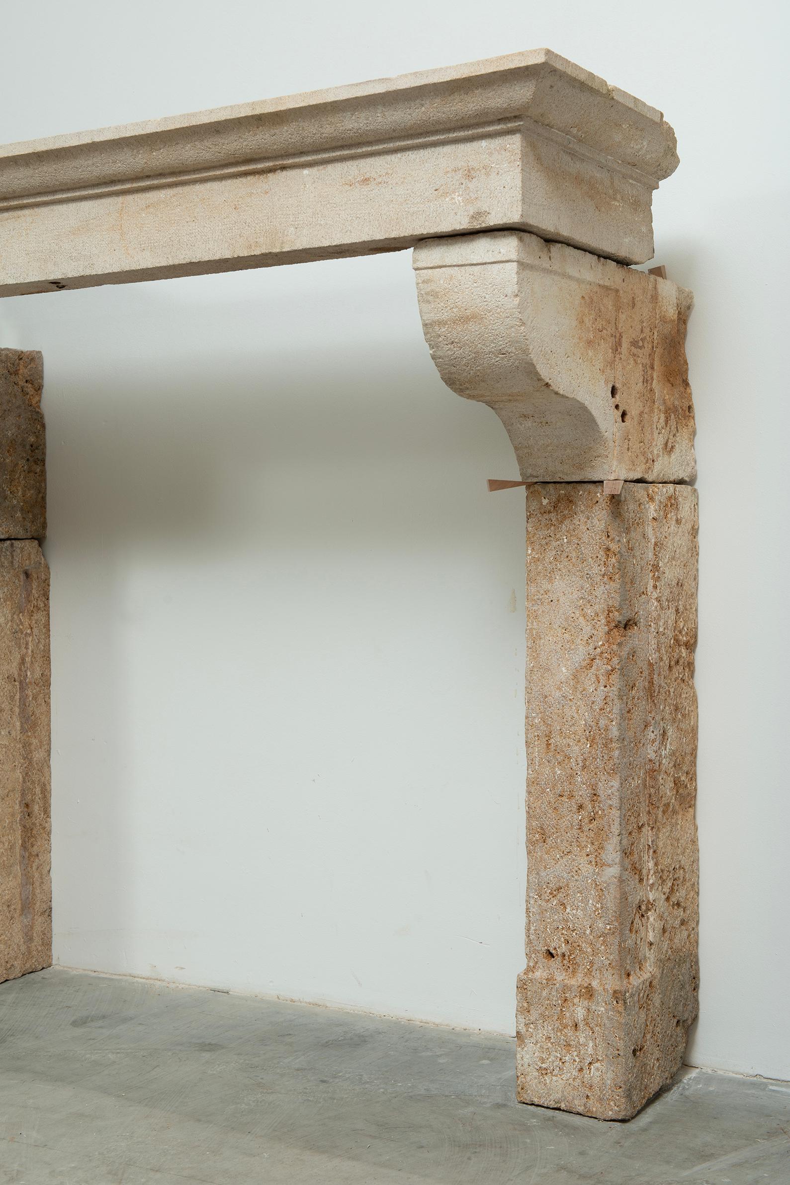 Stone Large Rustic French Limestone Fireplace Mantel – 18th Century For Sale