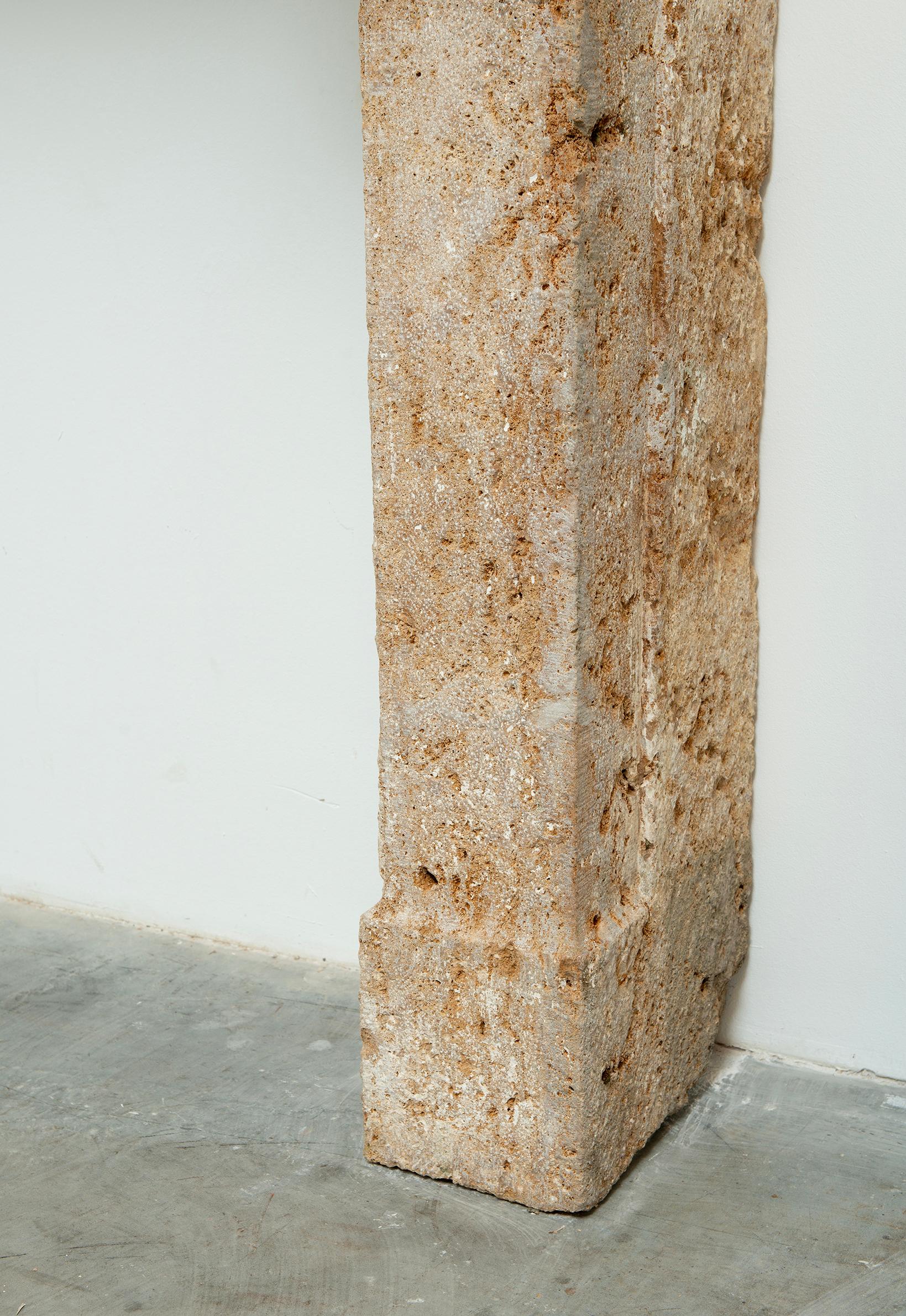 Large Rustic French Limestone Fireplace Mantel – 18th Century For Sale 1