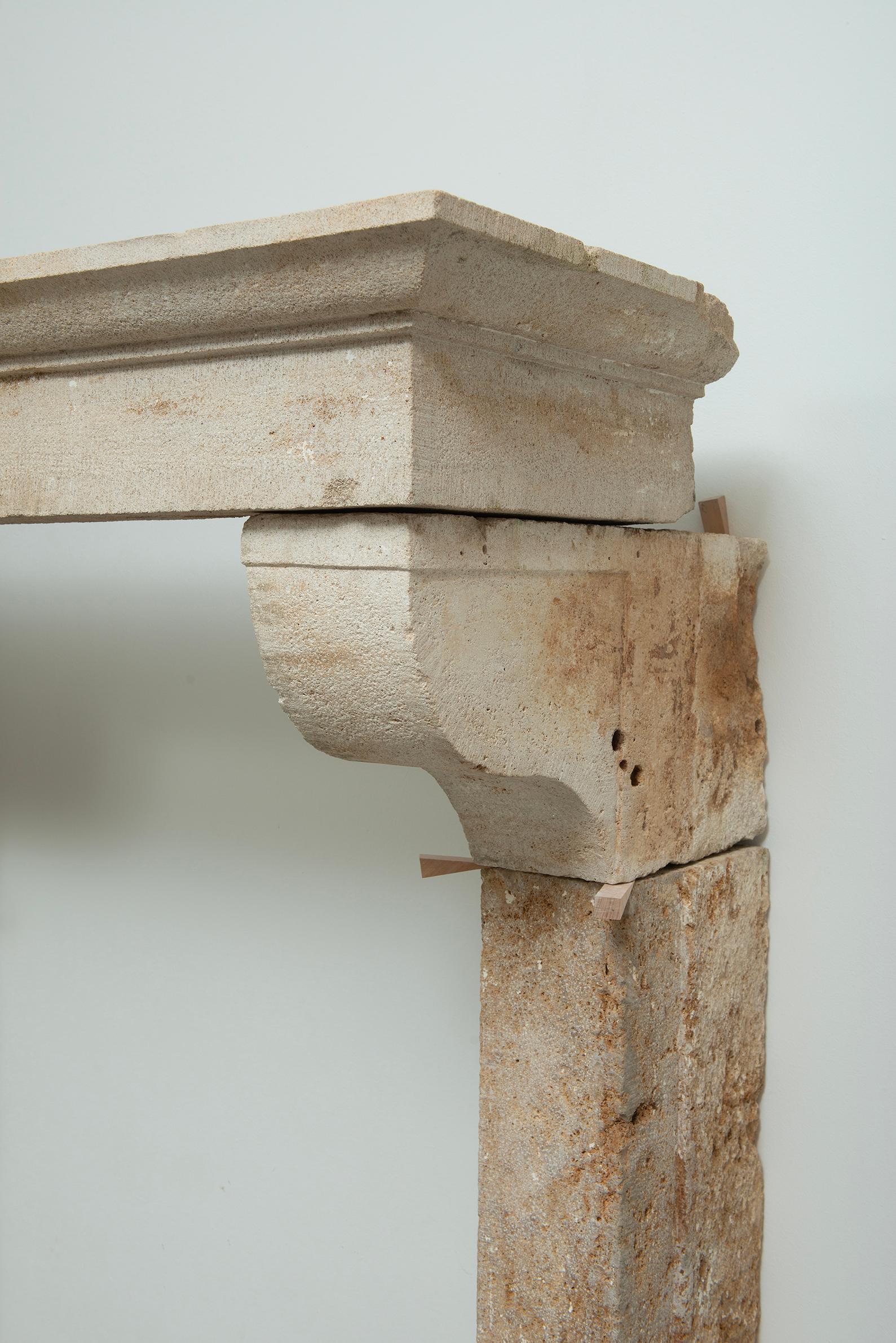 Large Rustic French Limestone Fireplace Mantel – 18th Century For Sale 2