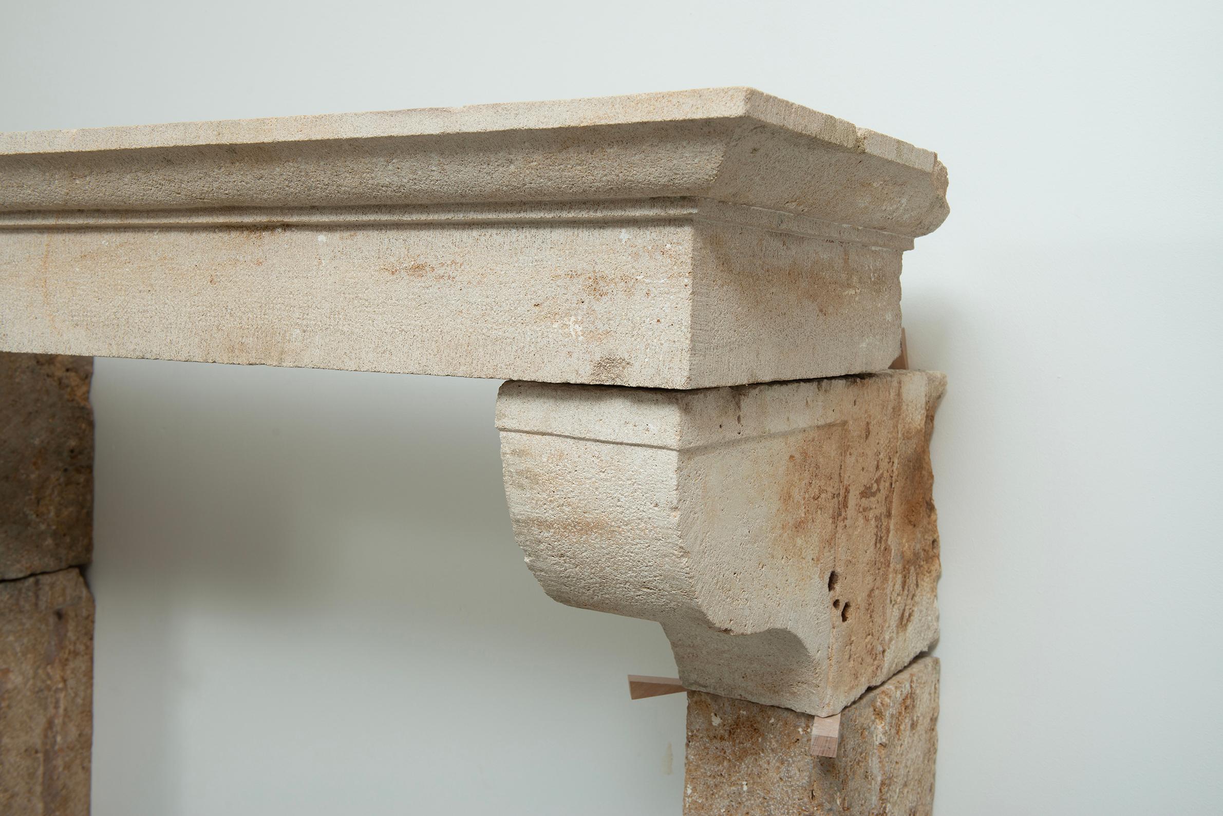 Large Rustic French Limestone Fireplace Mantel – 18th Century For Sale 3