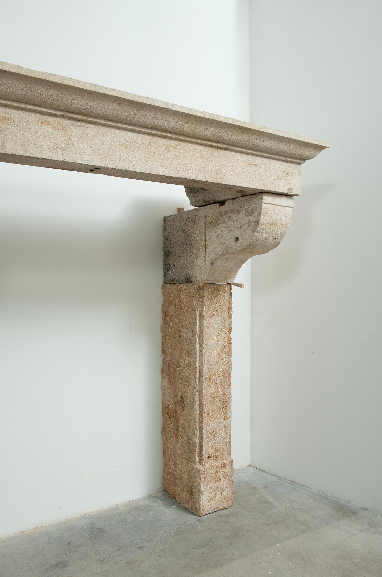 Large Rustic French Limestone Fireplace Mantel – 18th Century For Sale 5