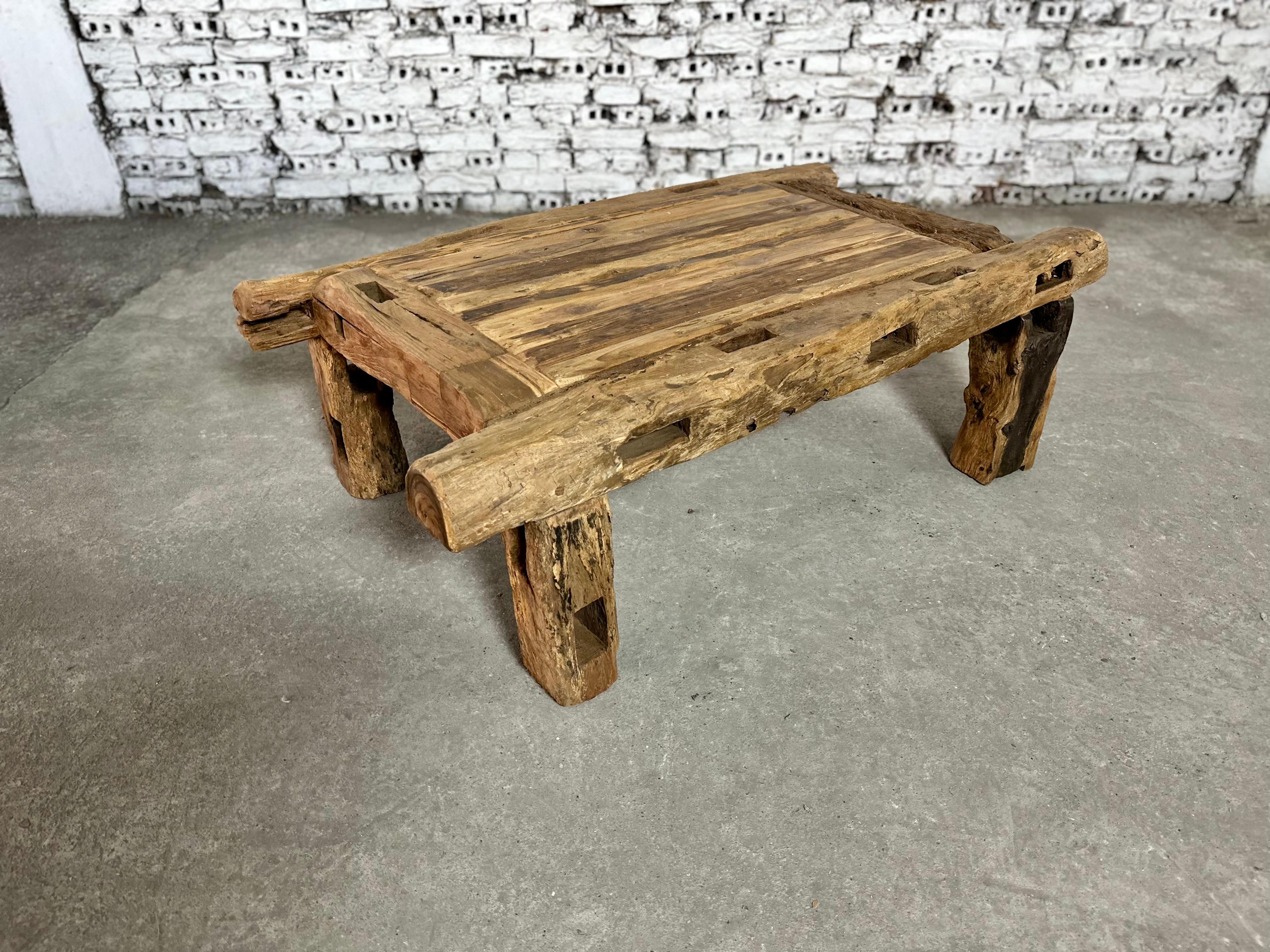 Large Rustic Indonesian Reclaimed Teak Coffee Table In Good Condition In Bridgeport, CT