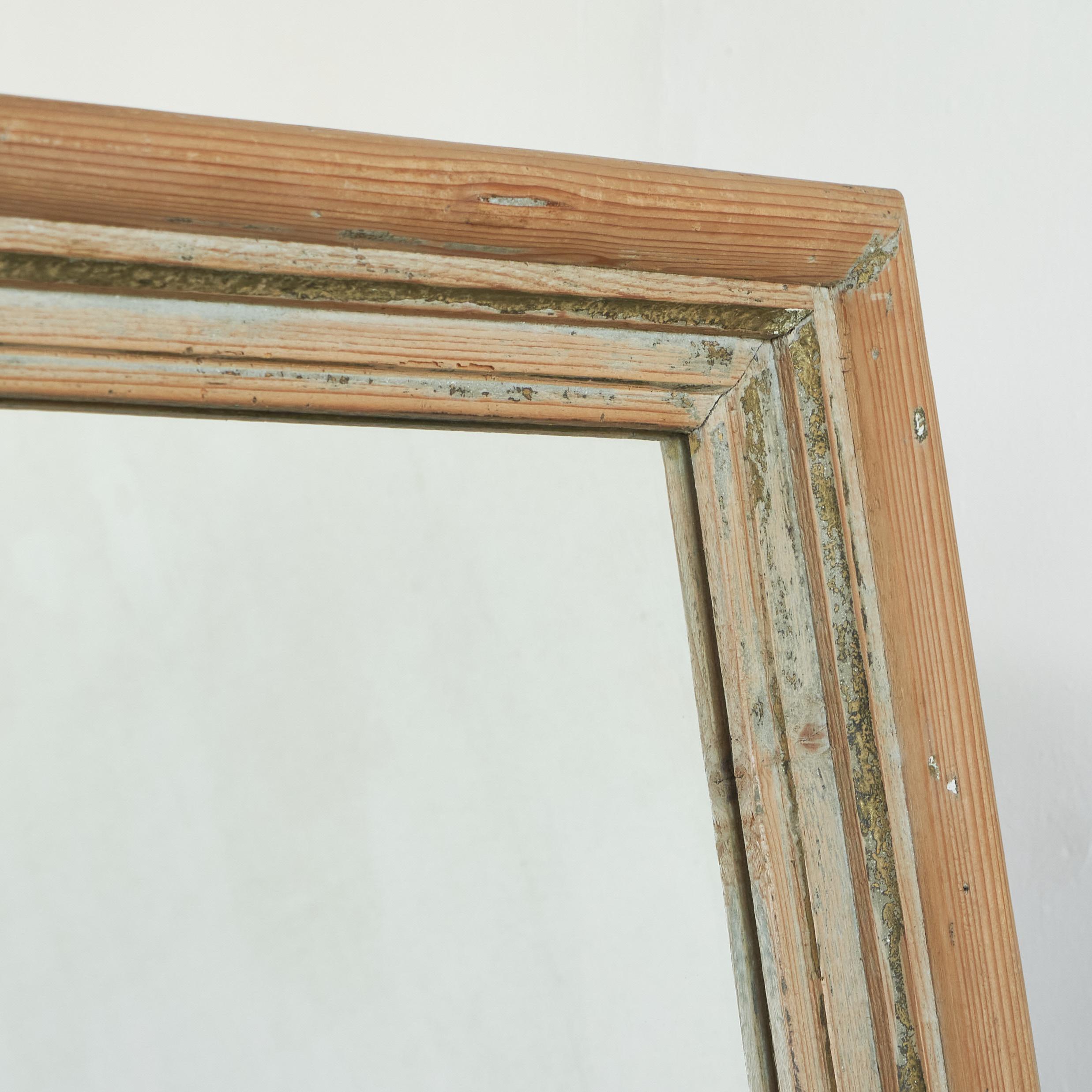 Hand-Crafted Large Rustic Mirror in Pine and Faded Paint For Sale