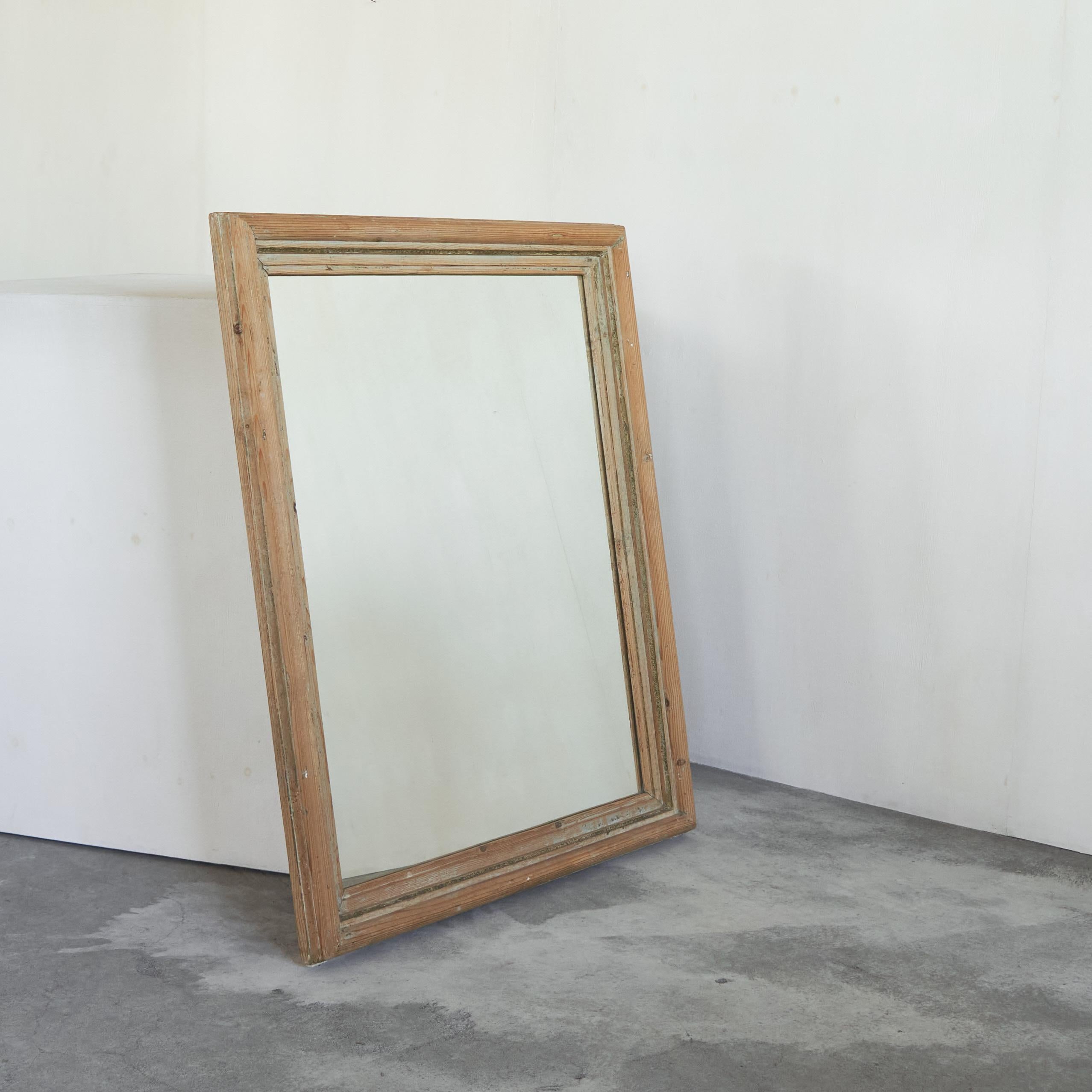 Large Rustic Mirror in Pine and Faded Paint For Sale 2
