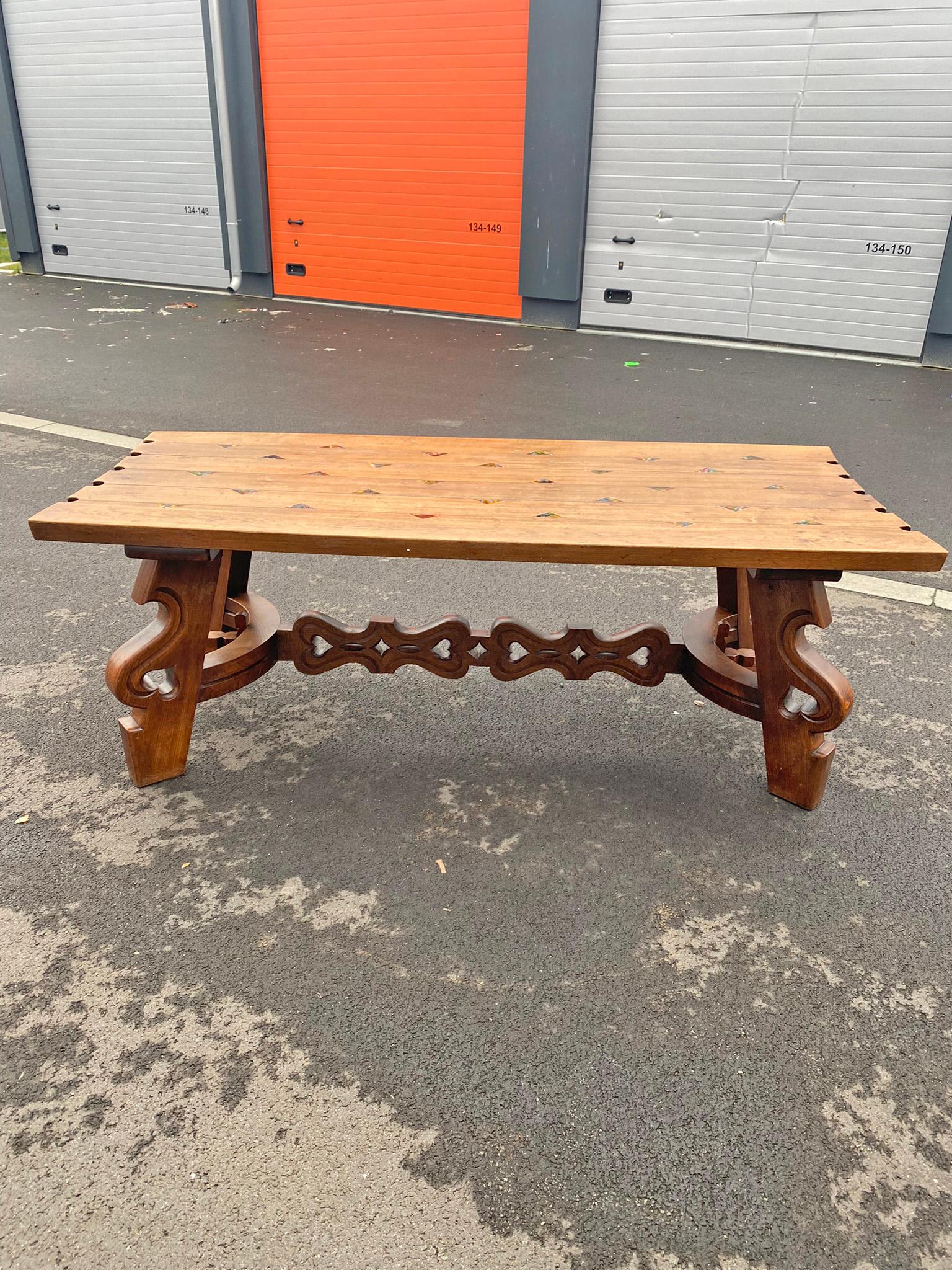 Large Rustic Neo Table in Oak, circa 1950/1960 In Good Condition For Sale In Saint-Ouen, FR
