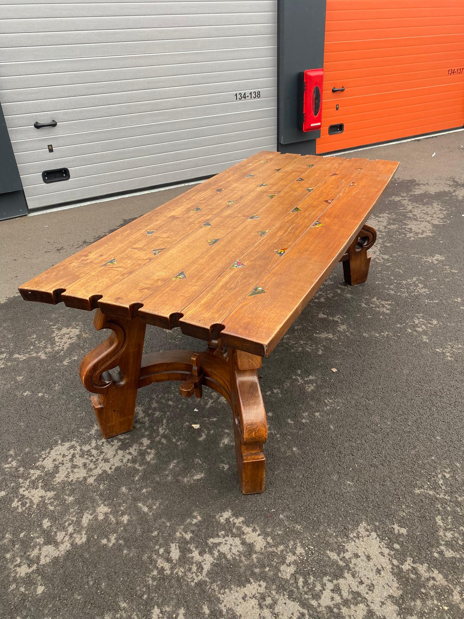 Ceramic Large Rustic Neo Table in Oak, circa 1950/1960 For Sale