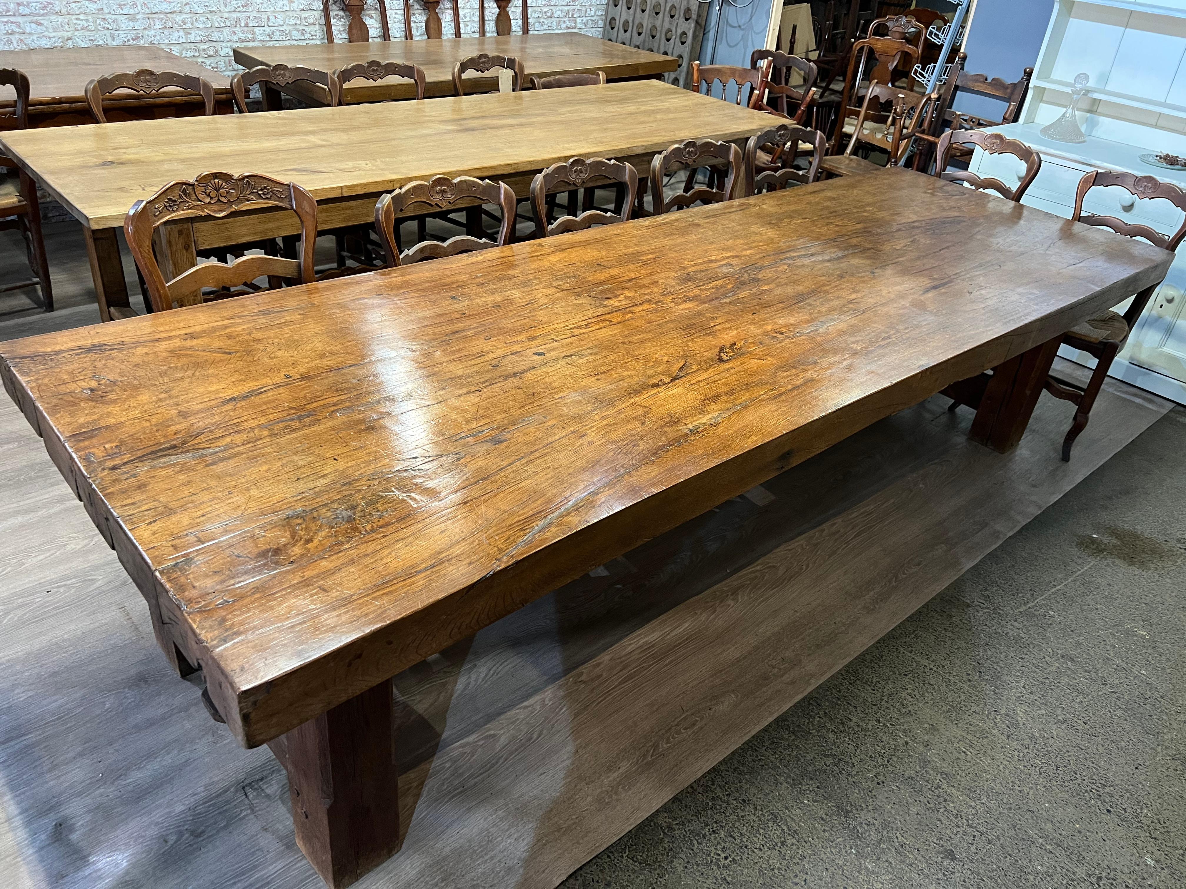 French Provincial Large Rustic Oak Farmhouse Table with Thick Top