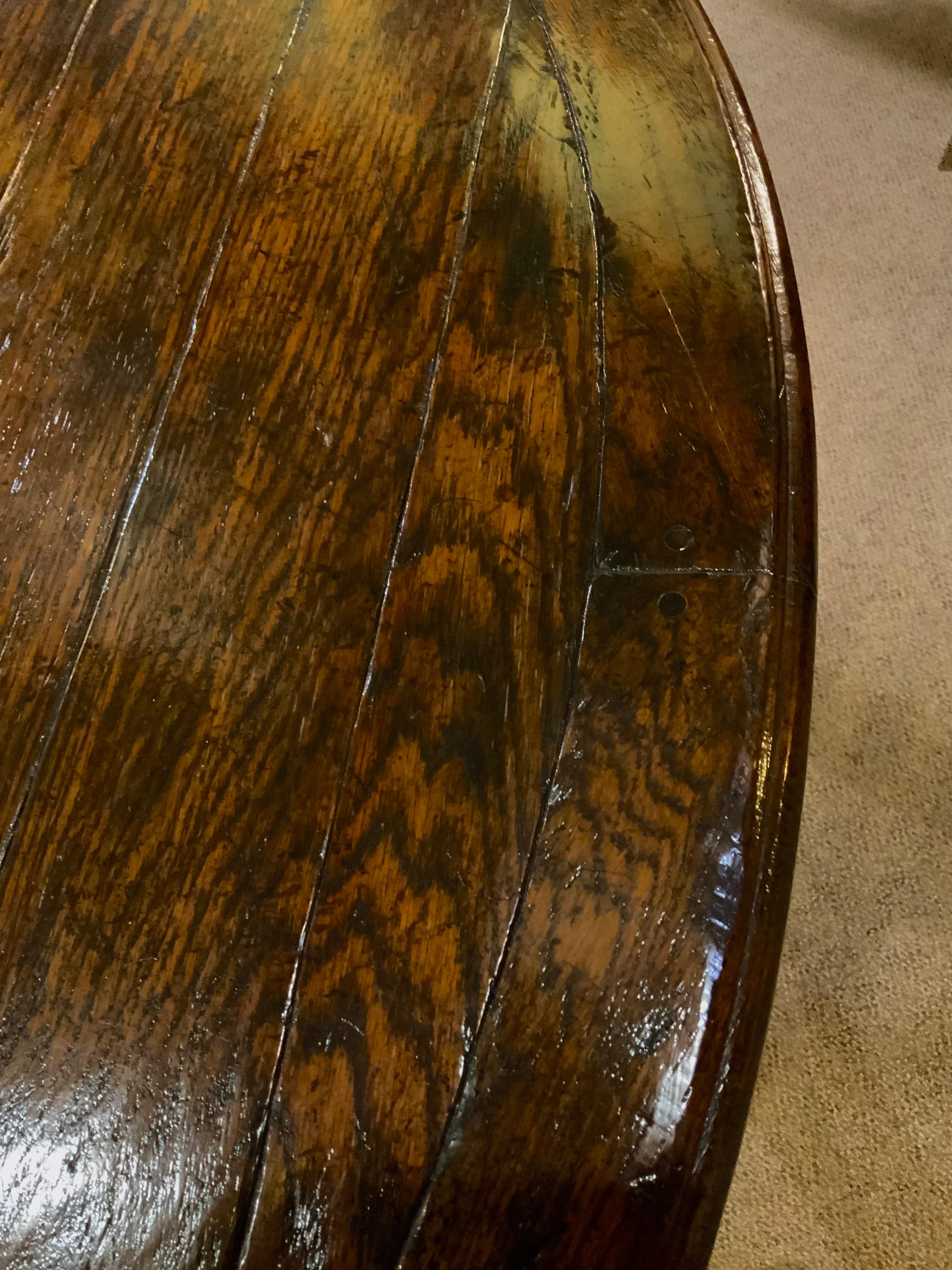 20th Century Large, Rustic Oak Round Dining Table For Sale