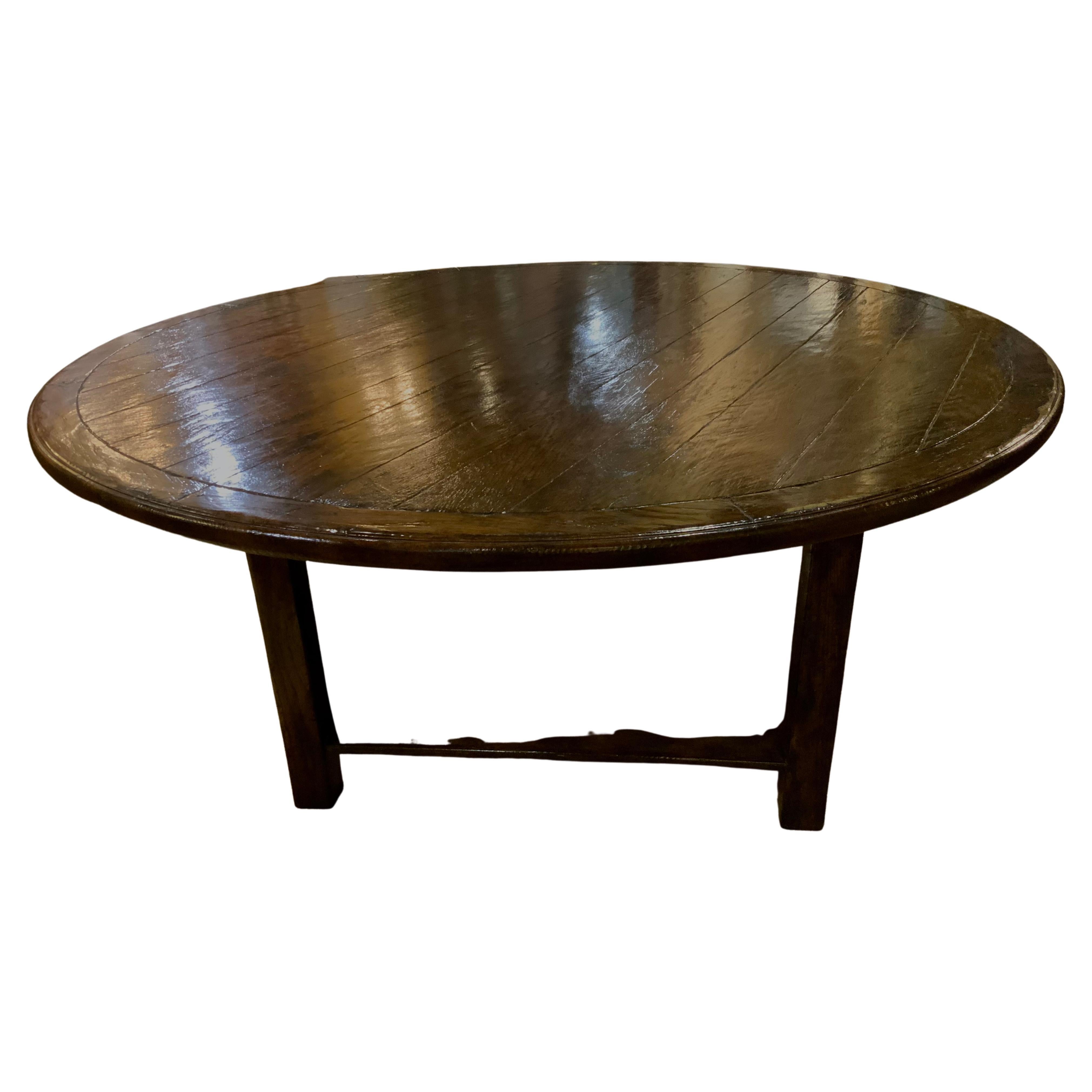 Large, Rustic Oak Round Dining Table For Sale