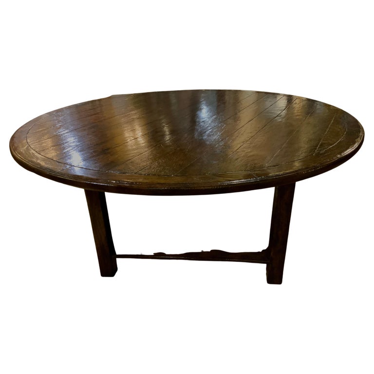 Large, Rustic Oak Round Dining Table For Sale at 1stDibs