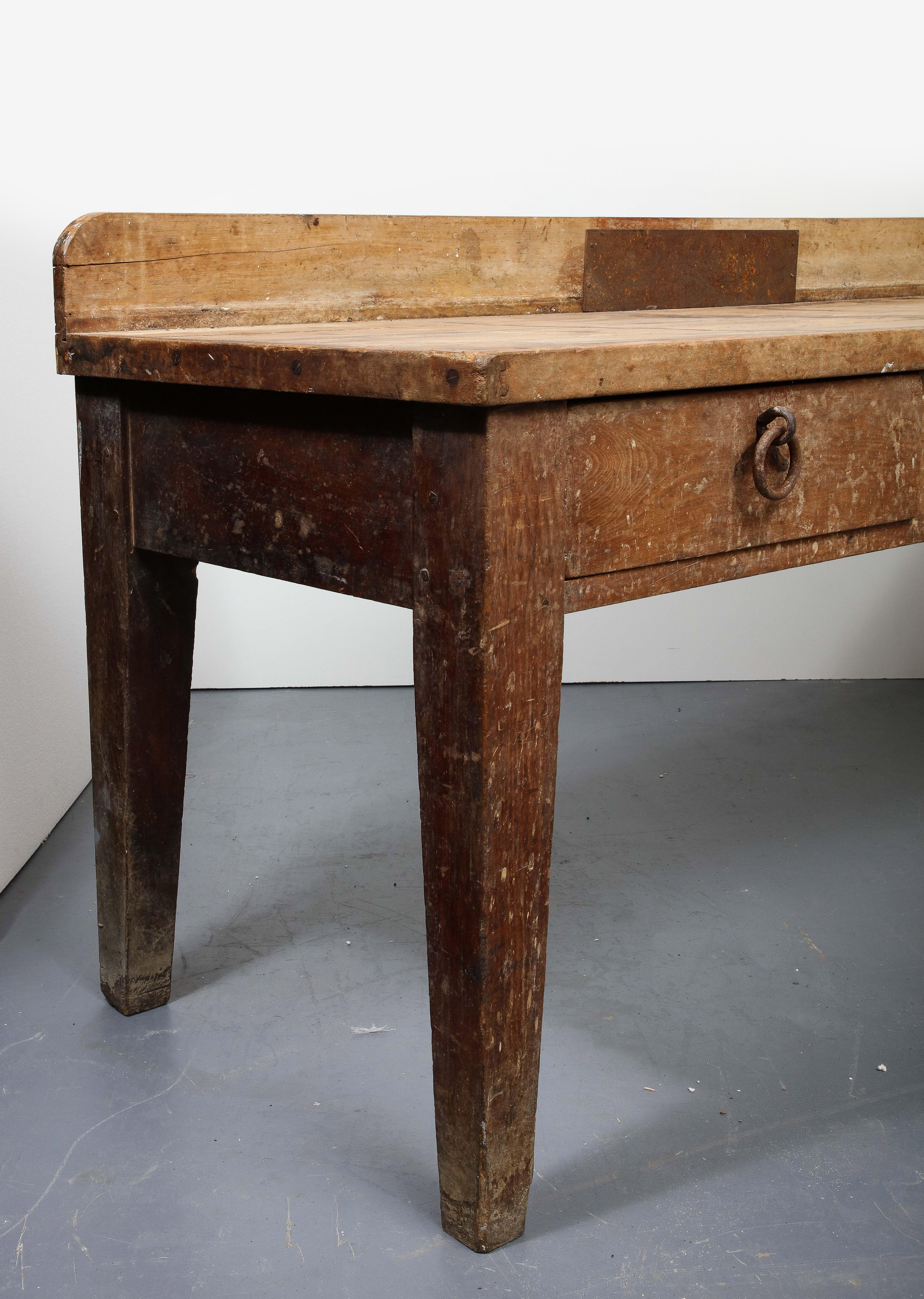 French Large Rustic Oak Work Table, France, 19th Century For Sale