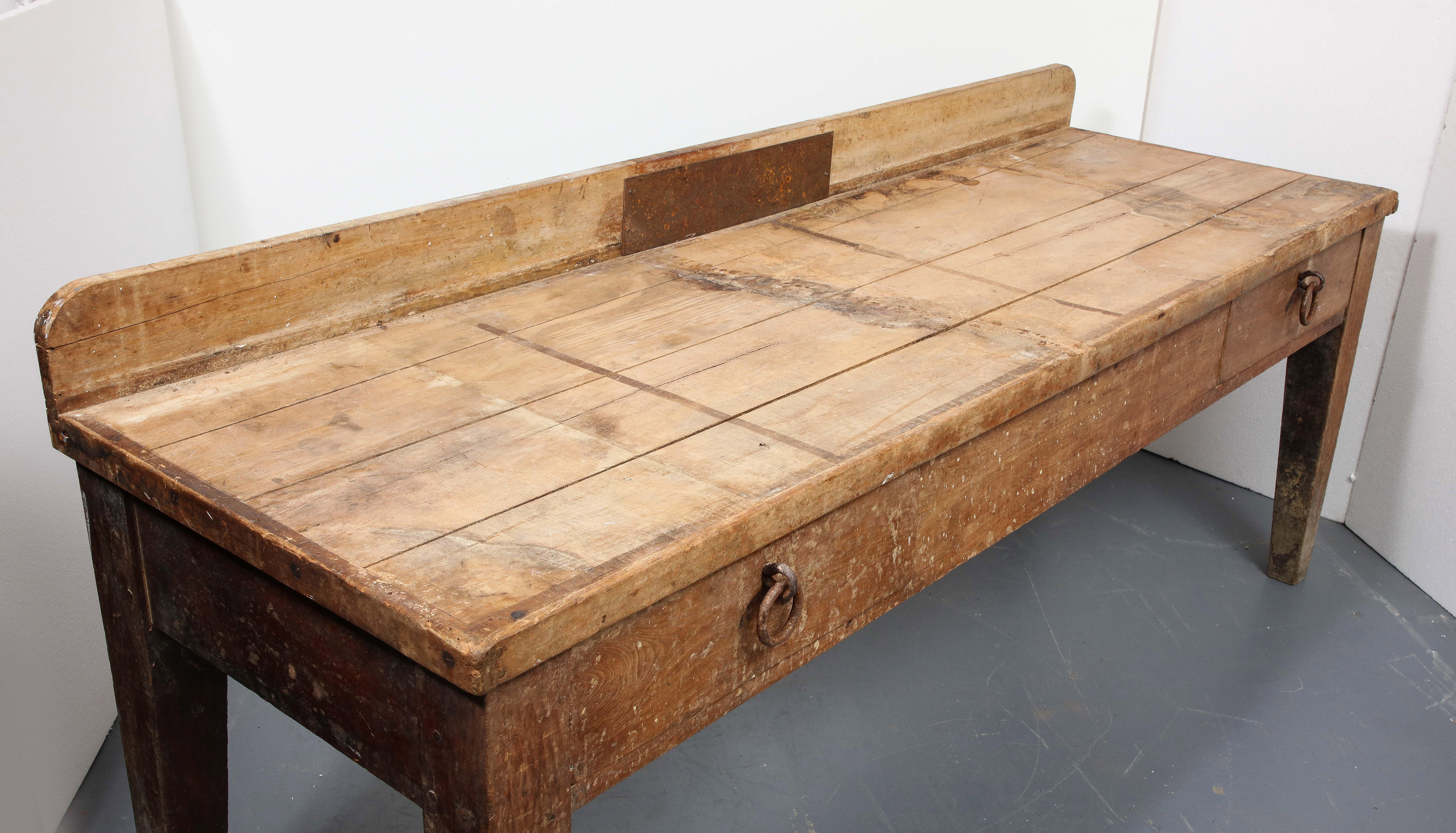 Iron Large Rustic Oak Work Table, France, 19th Century For Sale