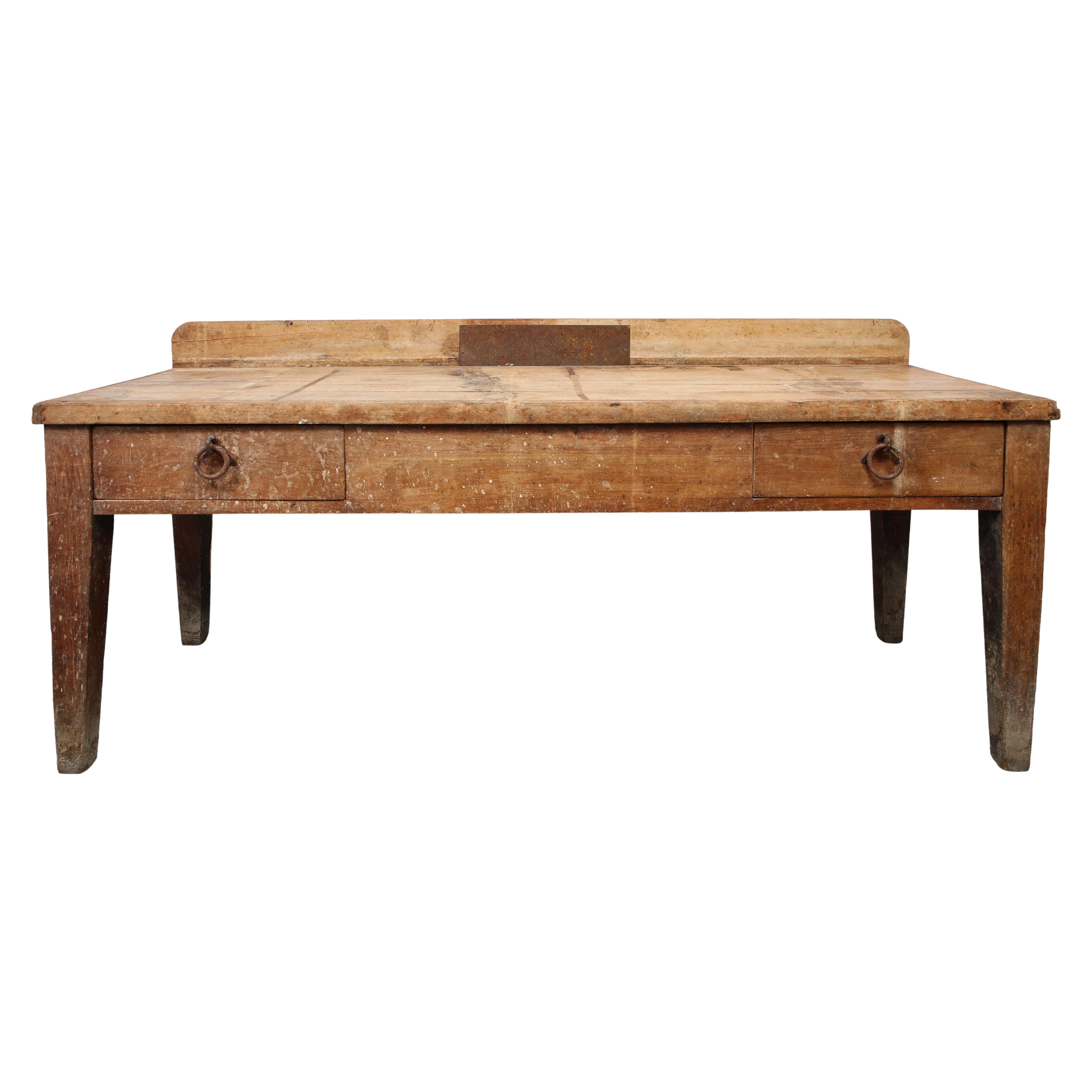 Large Rustic Oak Work Table, France, 19th Century