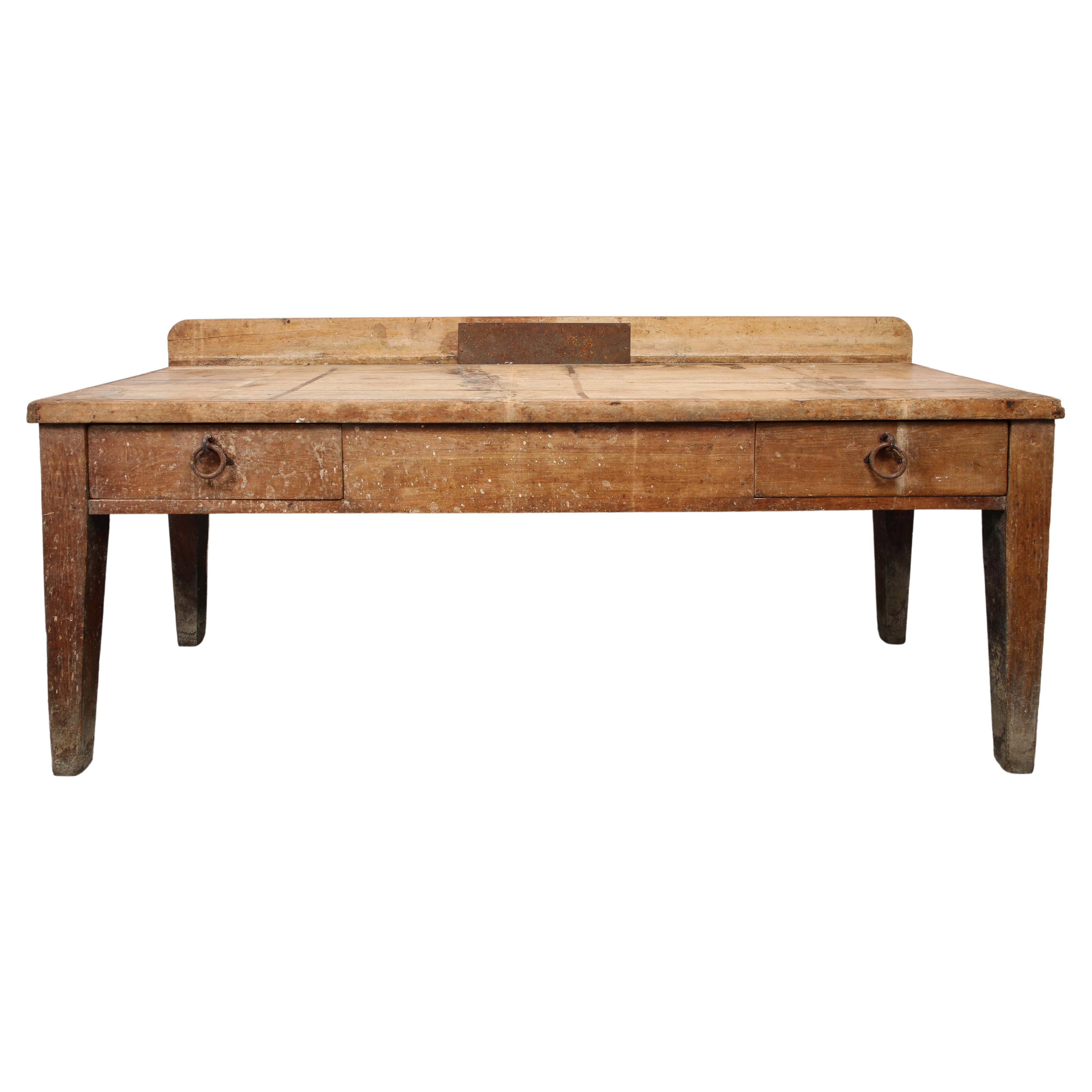 Large Rustic Oak Work Table, France, 19th Century For Sale