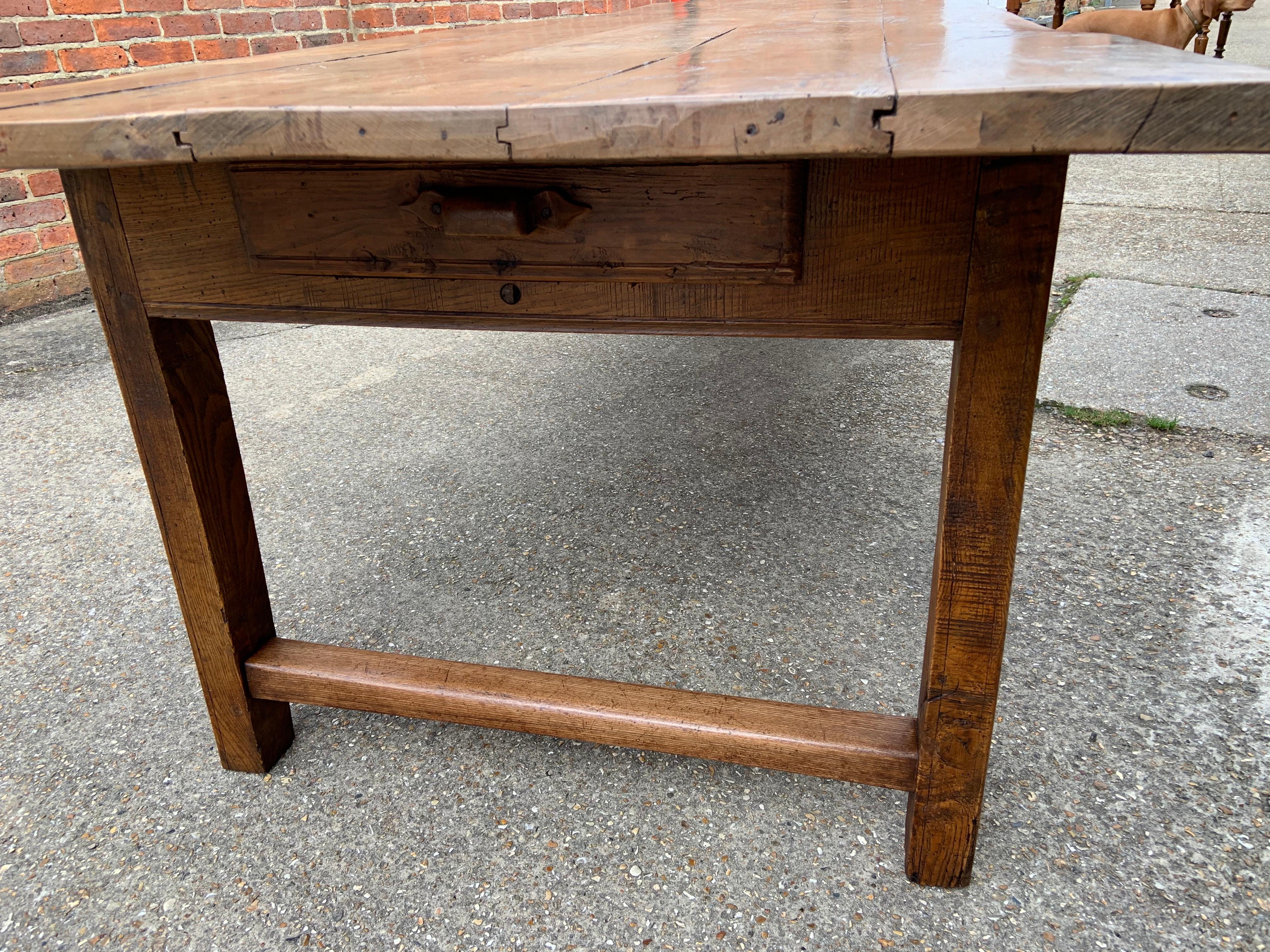 French Large Rustic Pale Beech Farmhouse Table