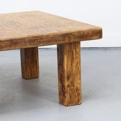 Large Rustic Primitive Vintage Brutalist Mid-Century Coffee Table from Oak