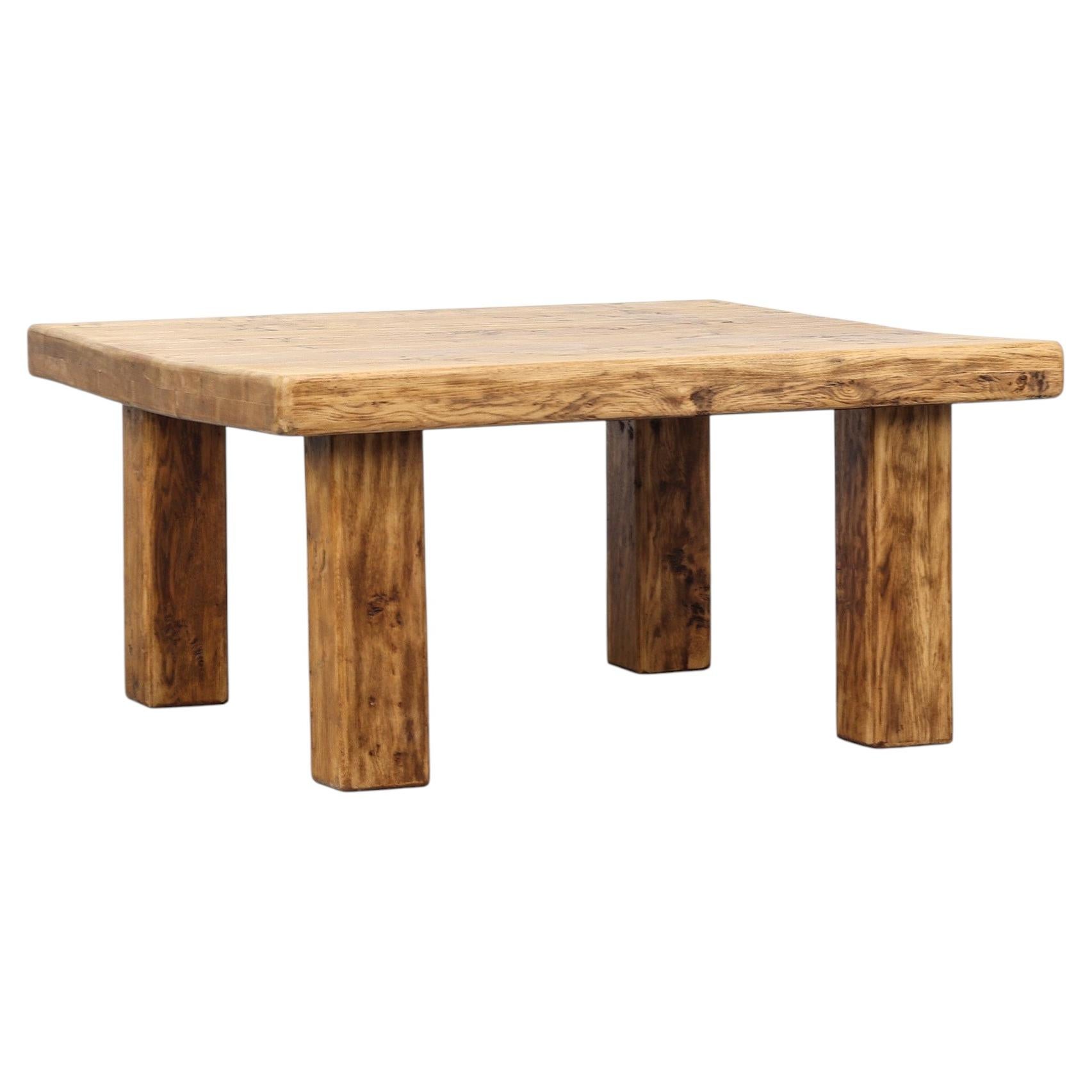 Large Rustic Primitive Vintage Brutalist Mid-Century Coffee Table from Oak