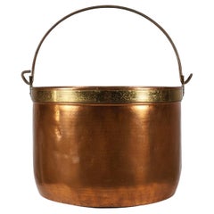 Antique Large rustic red copper kettle with handle, France ca. 1850