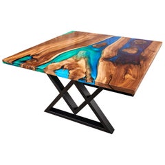 Large Rustic Resin Dinning Table Luxury Live edge Walnut Epoxy Dinning Table