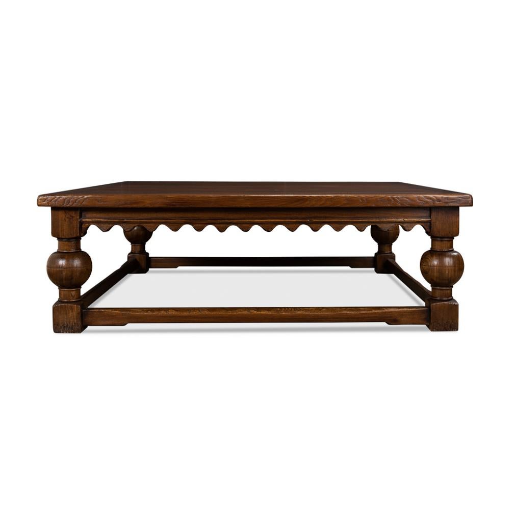 Bois Grande table basse carrée rustique en vente