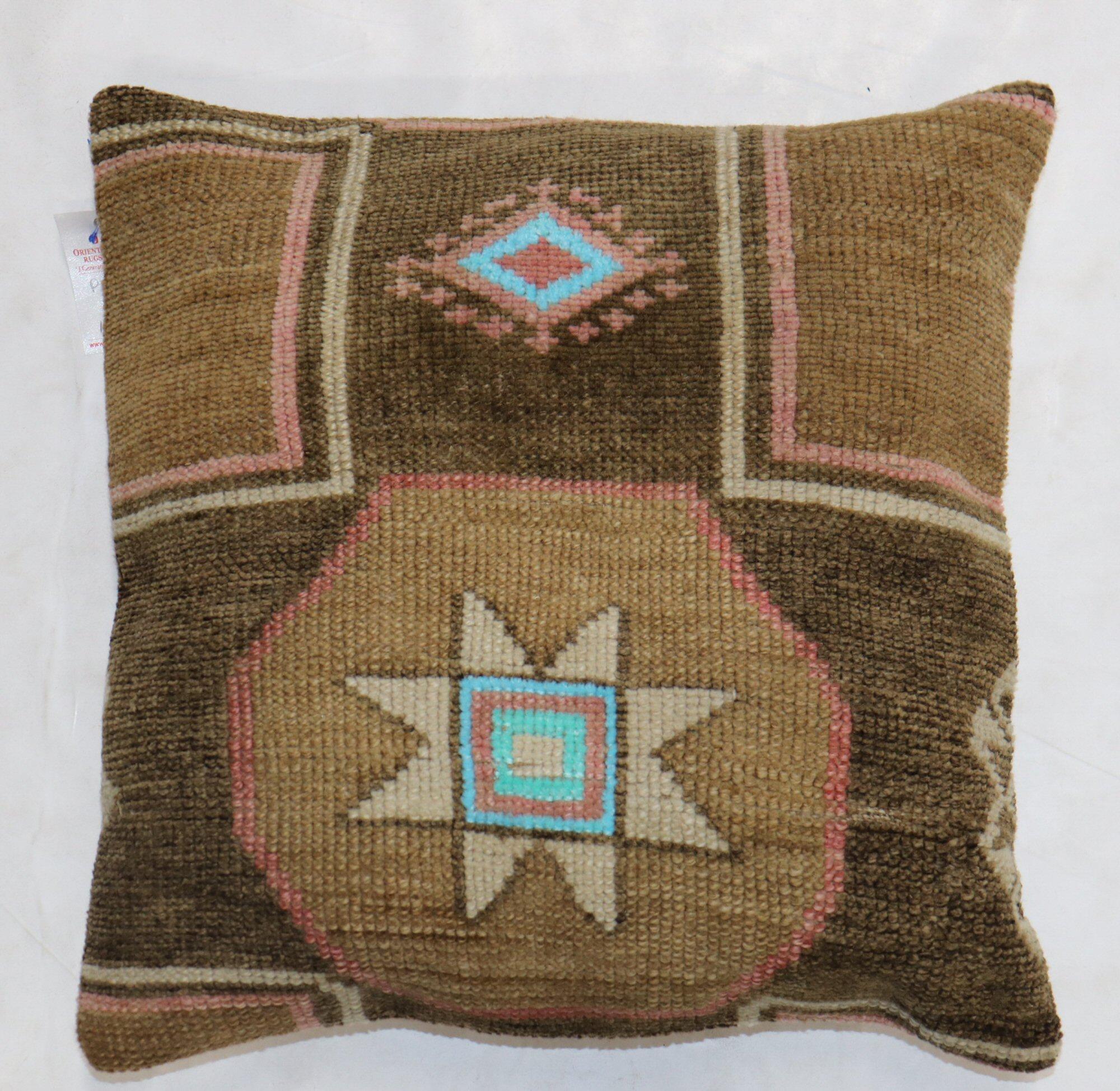 Hand-Knotted Large Rustic Square Size Turkish Rug Pillow