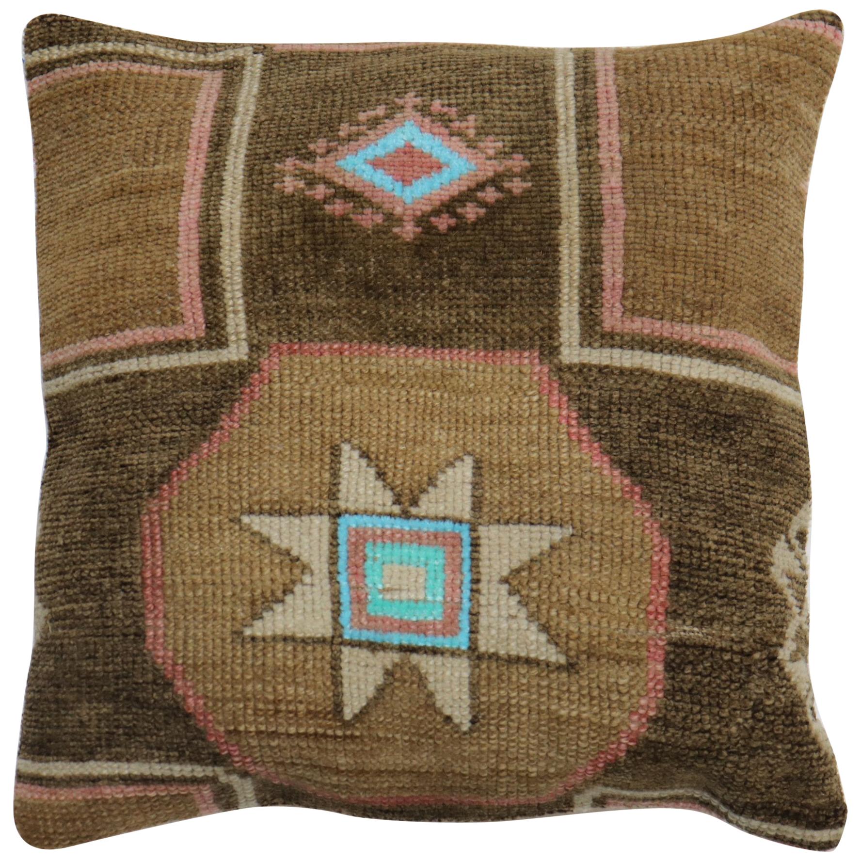 Large Rustic Square Size Turkish Rug Pillow For Sale