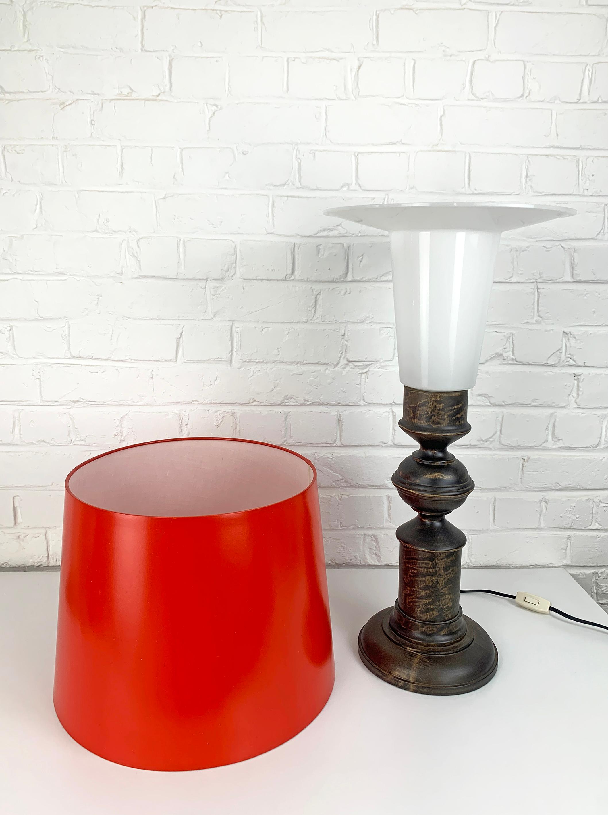 Large Rustic Table Lamp, Stained solid wood, Uno Kristiansson, Luxus, Sweden For Sale 2