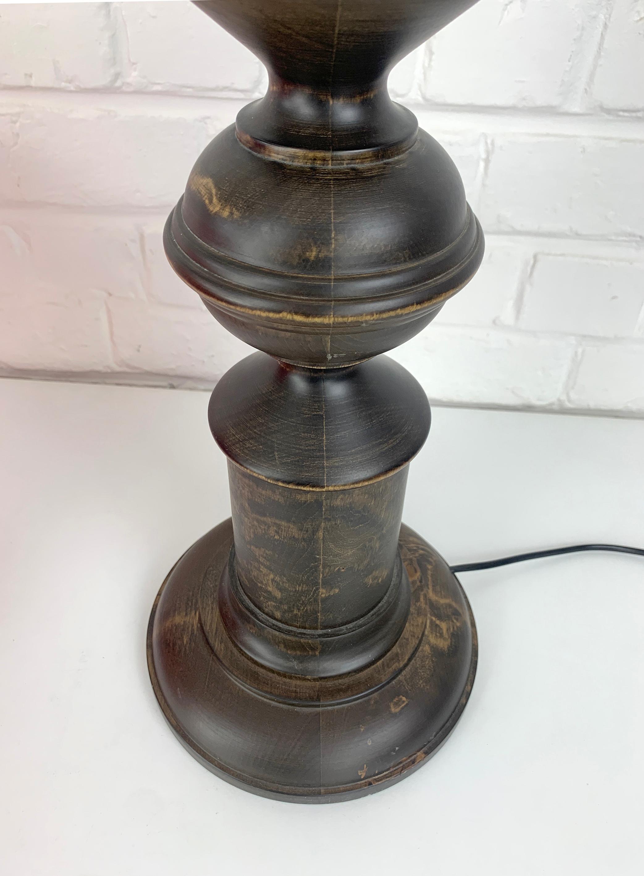 Large Rustic Table Lamp, Stained solid wood, Uno Kristiansson, Luxus, Sweden For Sale 7
