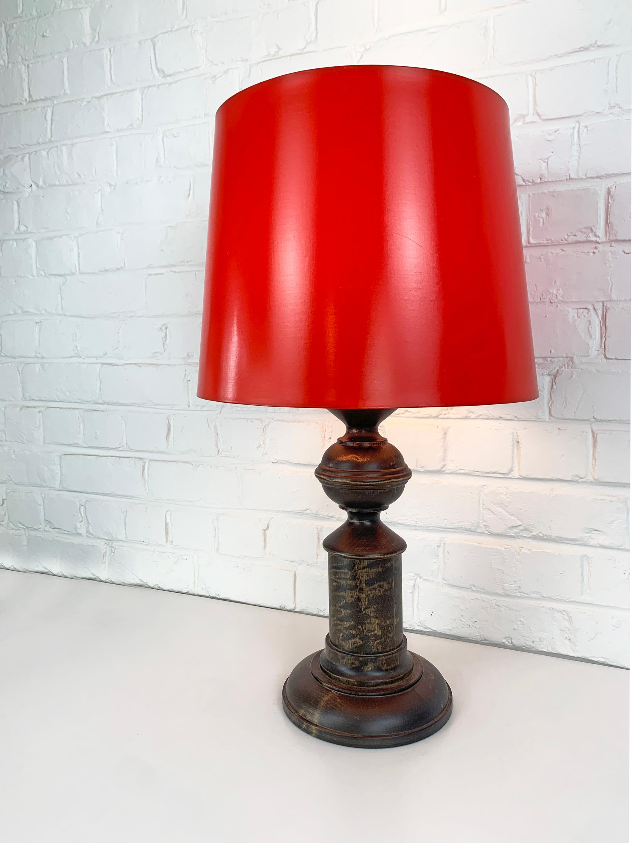 Scandinavian Modern Large Rustic Table Lamp, Stained solid wood, Uno Kristiansson, Luxus, Sweden For Sale