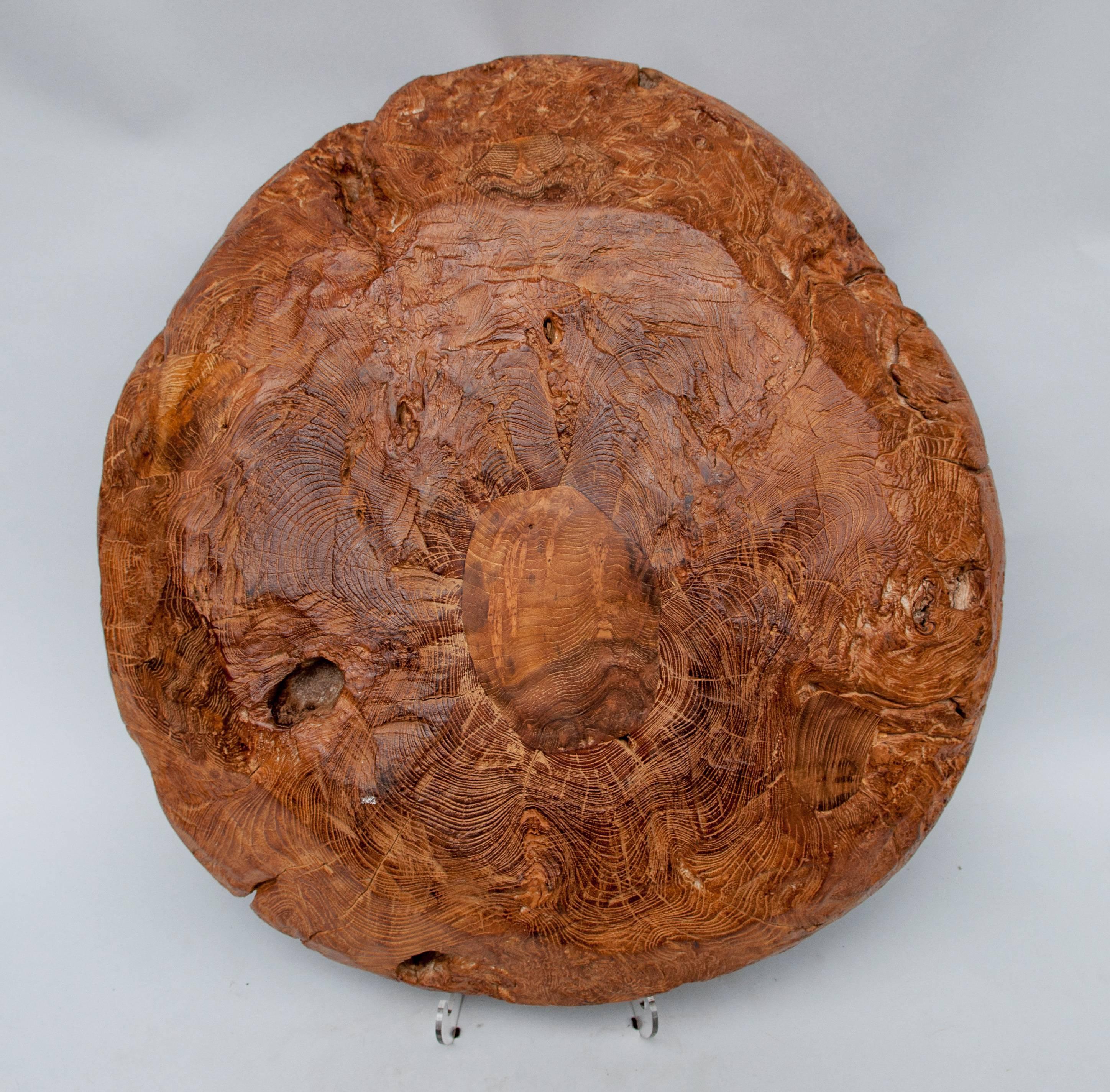 Large Rustic Teak Bowl Fashioned from an Old Mortar, Java, Late 20th Century 6
