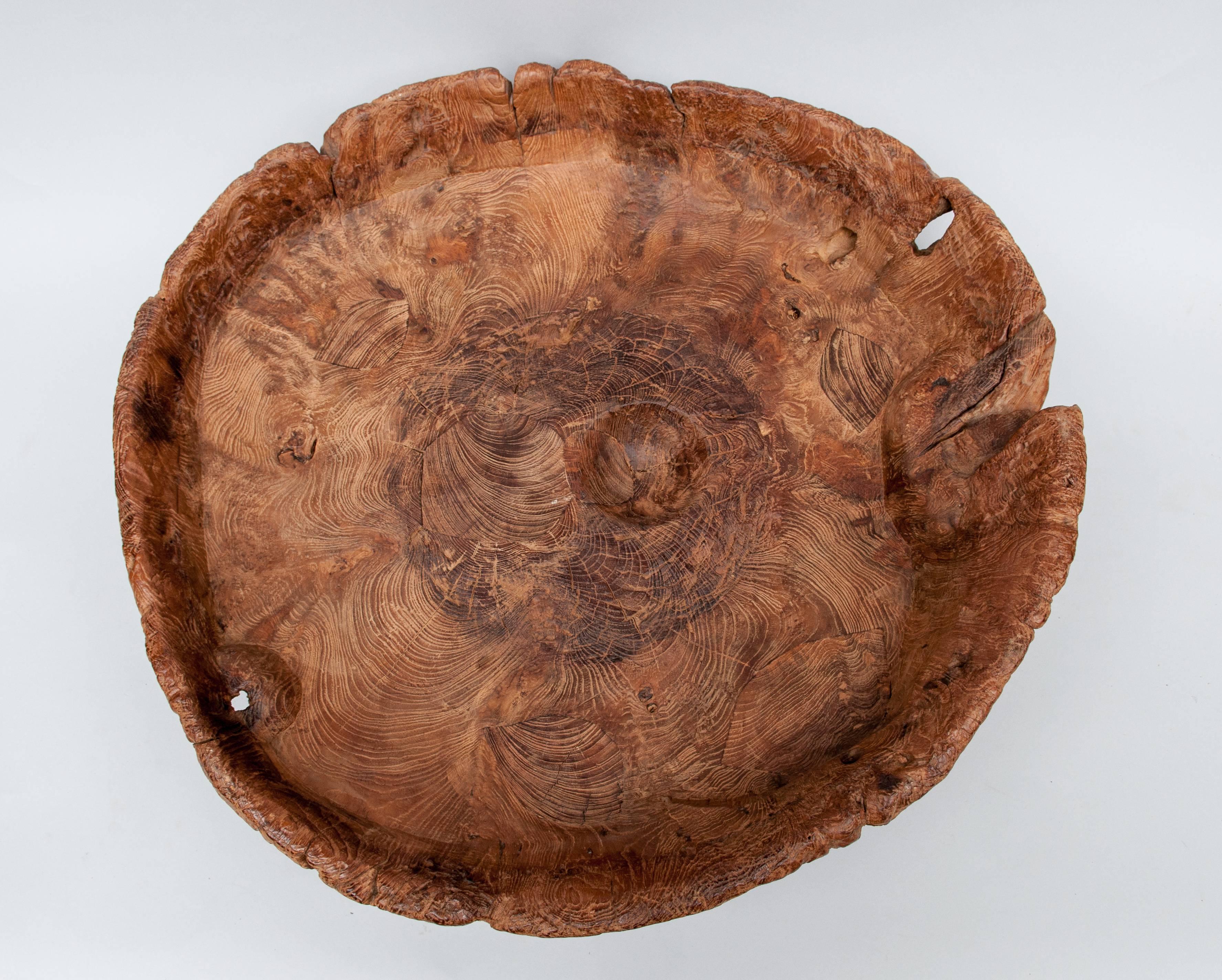 Javanese Large Rustic Teak Bowl Fashioned from an Old Mortar, Java, Late 20th Century