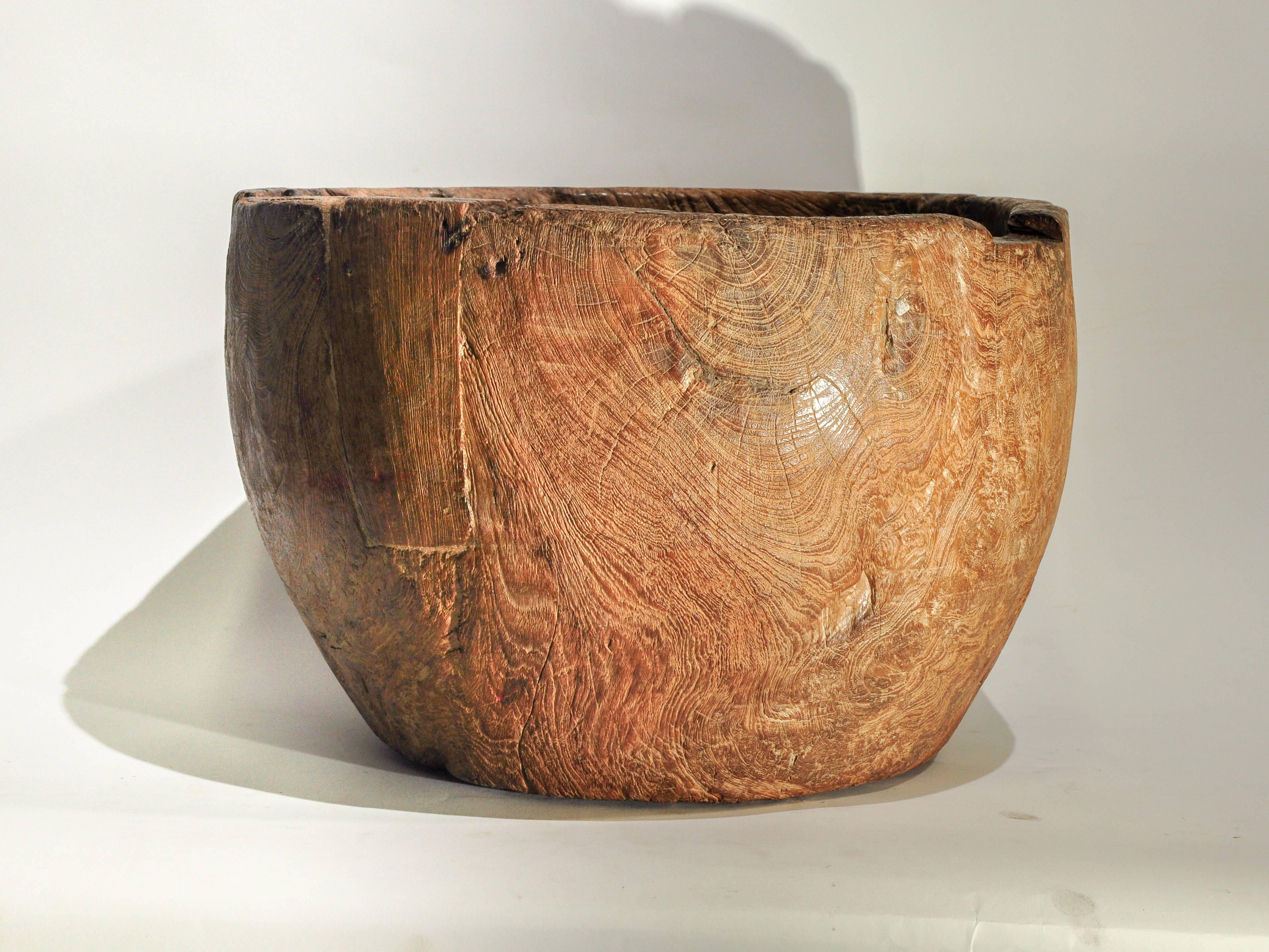 Hand-Carved Large Rustic Teak Burl Bowl / Feed Trough, Madura, Early to Mid-20th Century