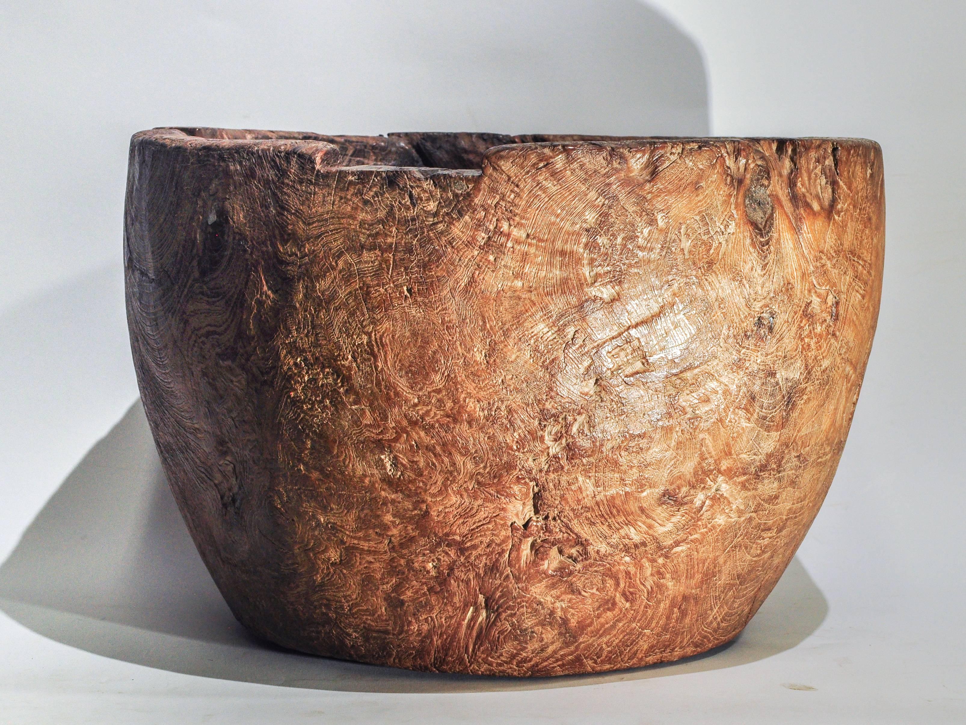 Large Rustic Teak Burl Bowl / Feed Trough, Madura, Early to Mid-20th Century In Good Condition In Point Richmond, CA