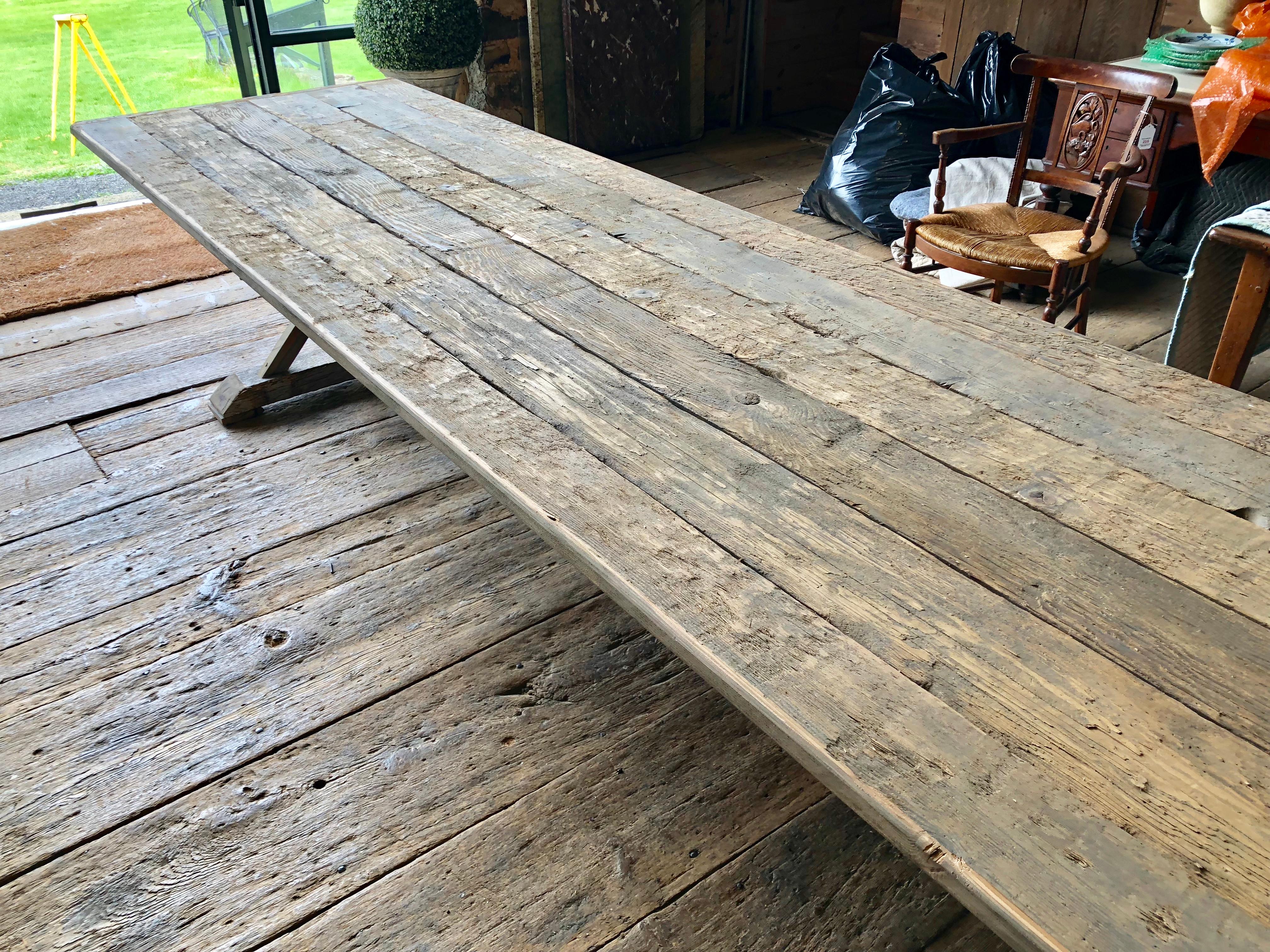 Large Rustic Trestle Table For Sale 4