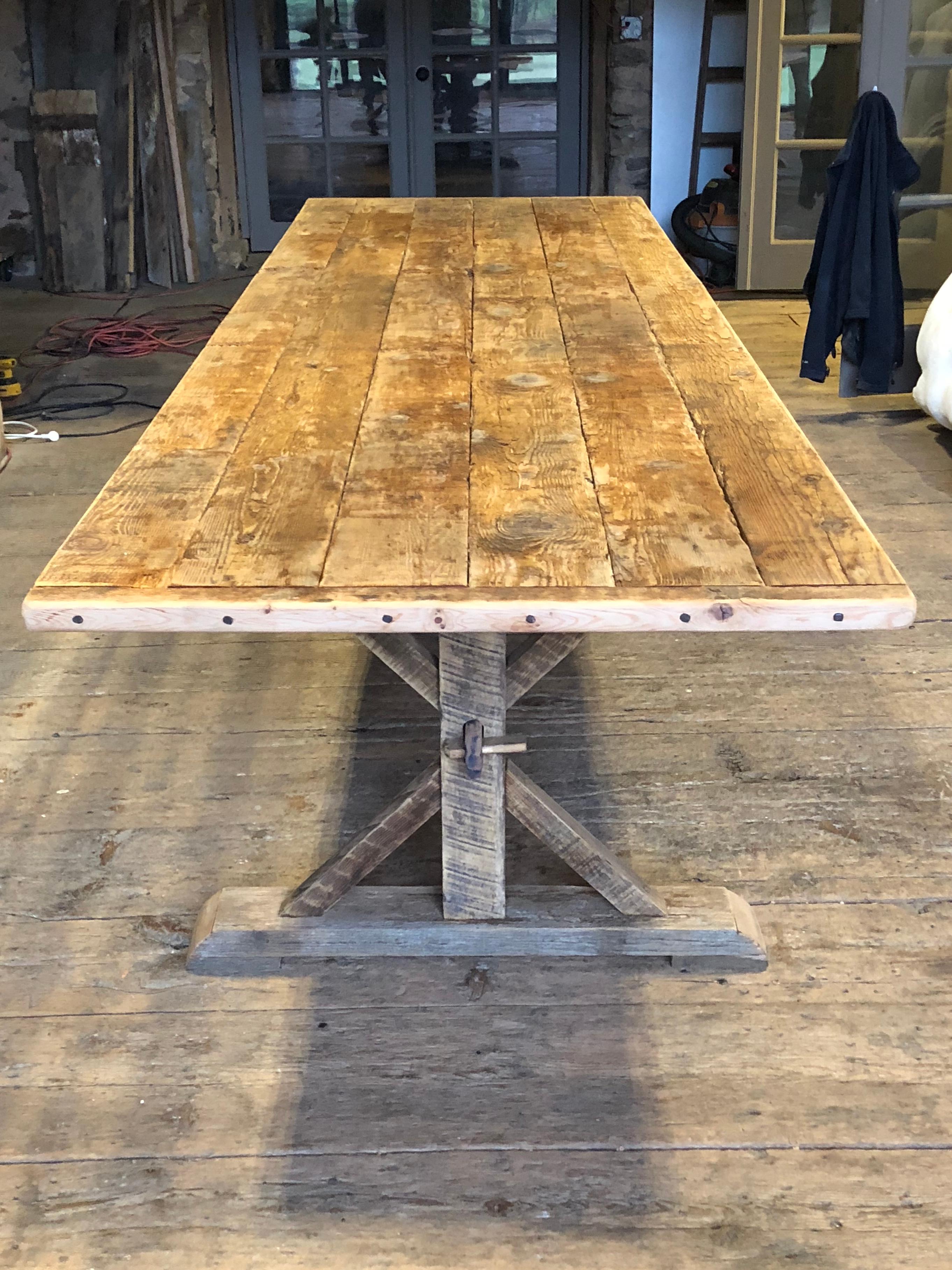 20th Century Large Rustic Trestle Table