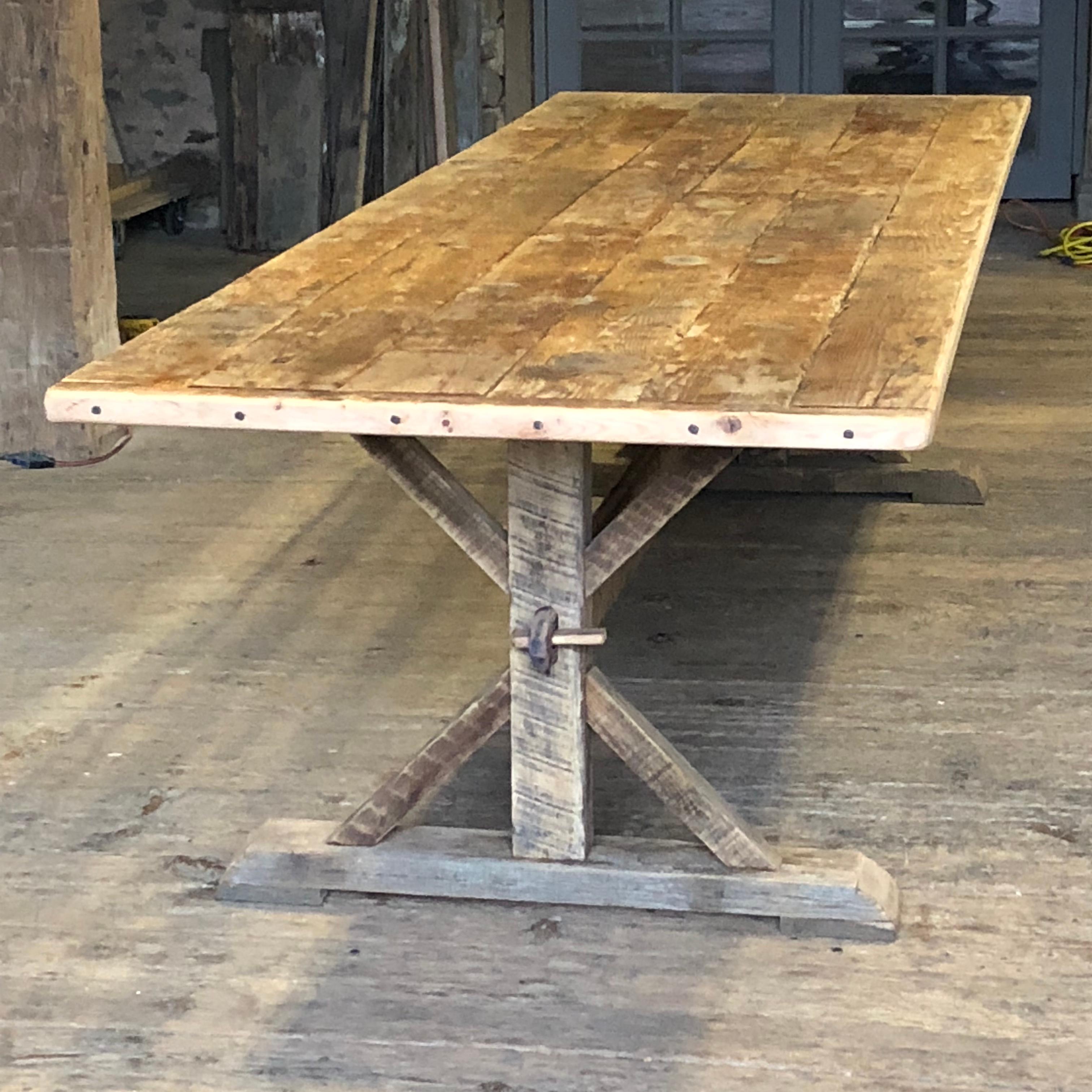 20th Century Large Rustic Trestle Table For Sale