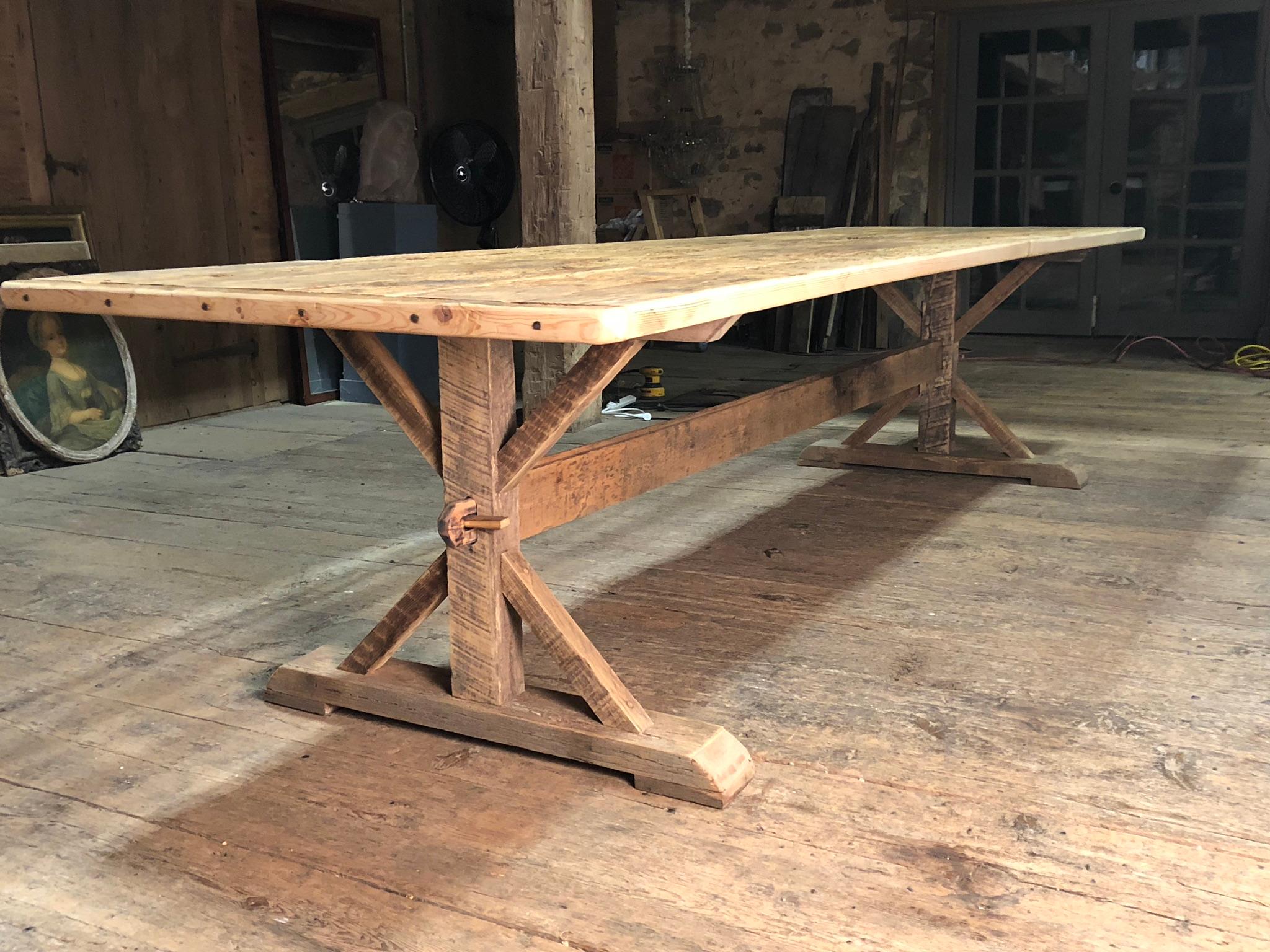 Pine Large Rustic Trestle Table For Sale